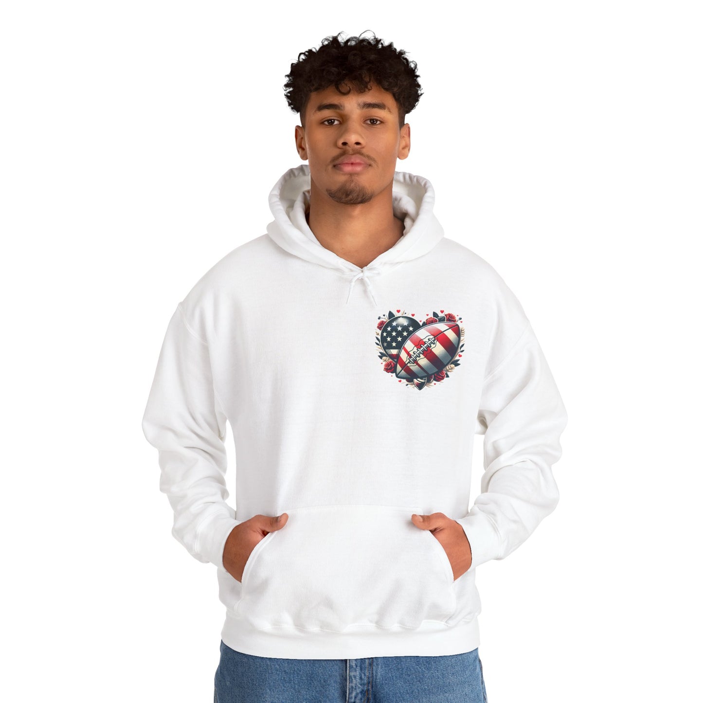Touchdown Soul: Patriotic American Flag Football Heart Hoodie