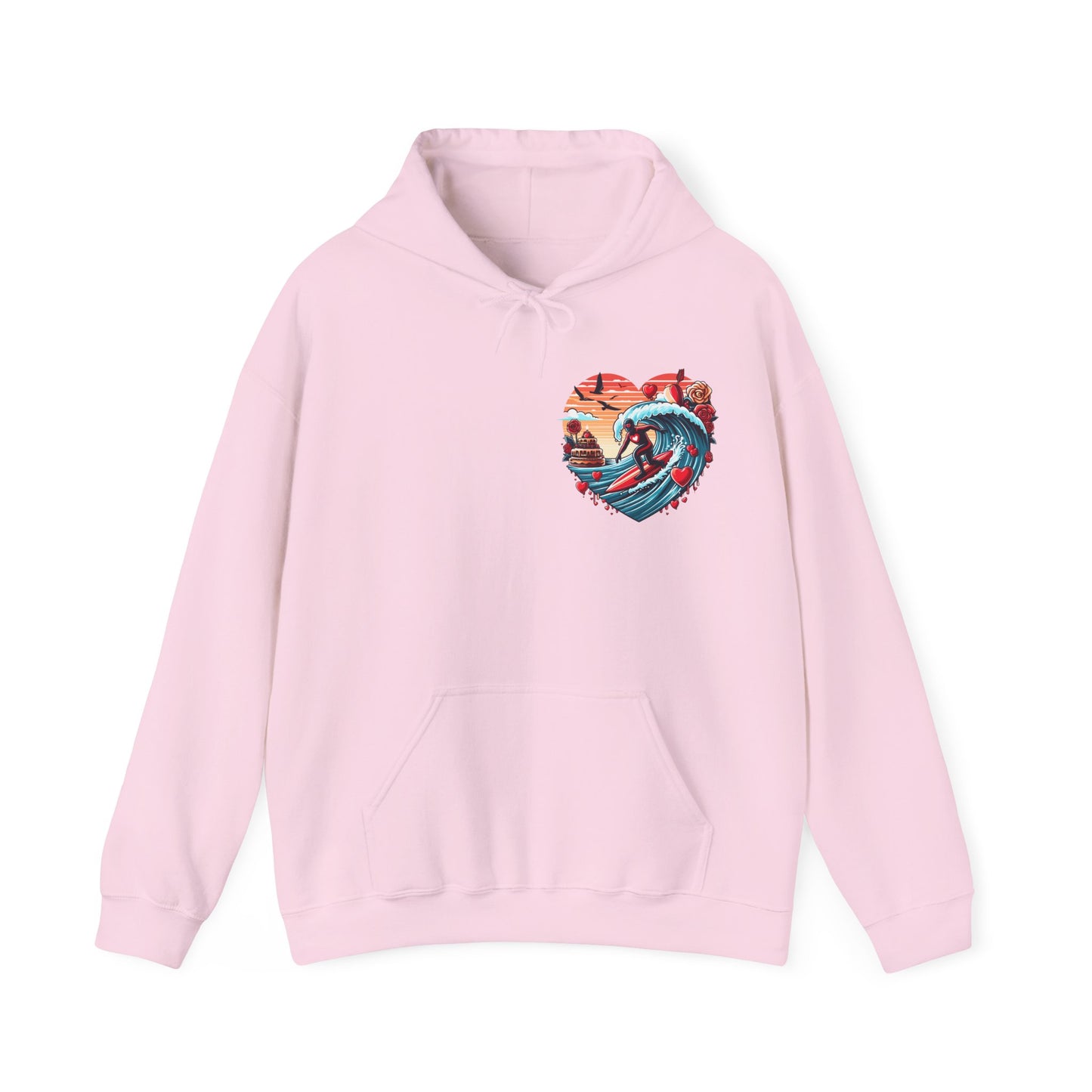 Surfing Love Heart Hoodie Surfer Wave Unisex Sweatshirt - Viral Romantic Beach Gift