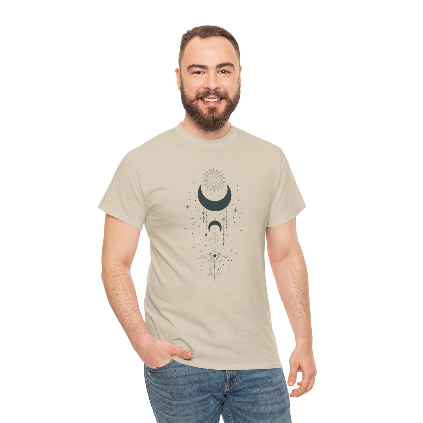 Celestial Moon & Sun Shirt | Boho Mystical Line Art Tee | Spiritual Astrology Gift | Heavy Cotton Unisex Top | Witchy Yoga T-Shirt