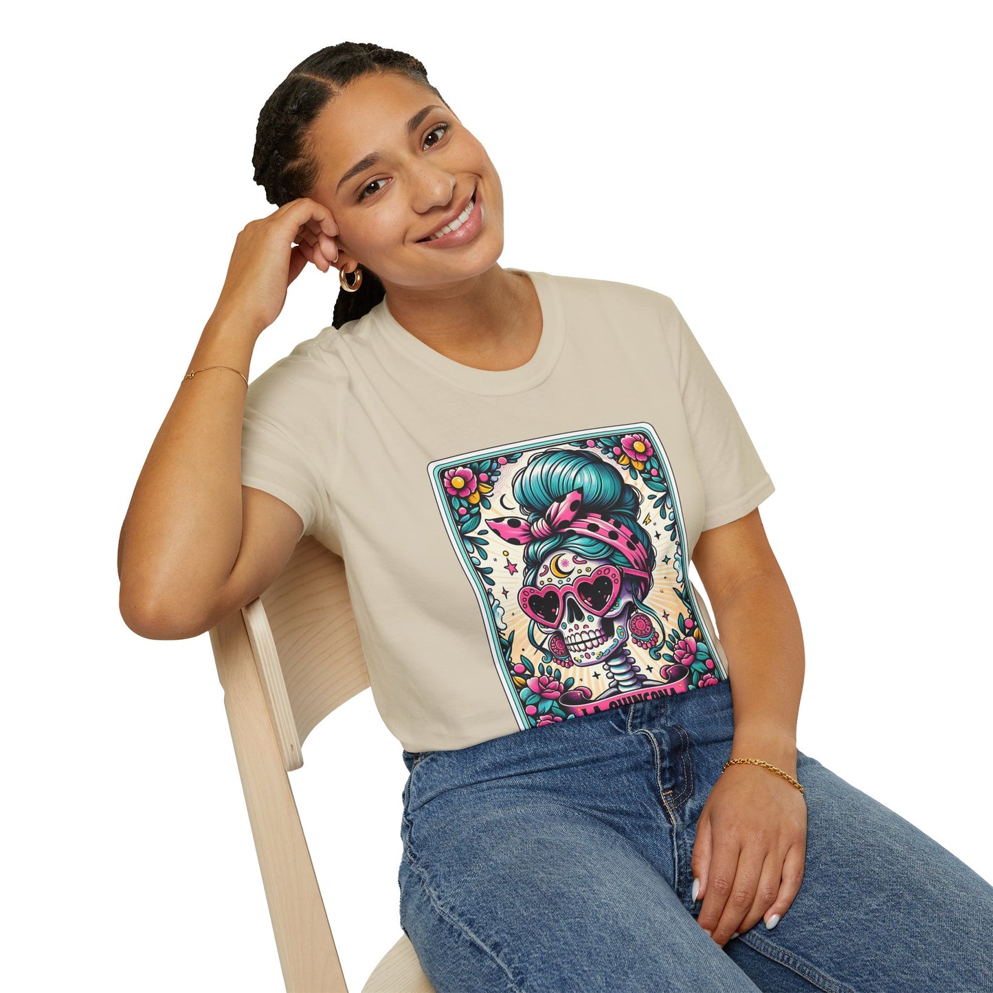 Vibrant Sugar Skull T-Shirt - Unique Spooky Halloween Apparel Inspired by Dia de los Muertos