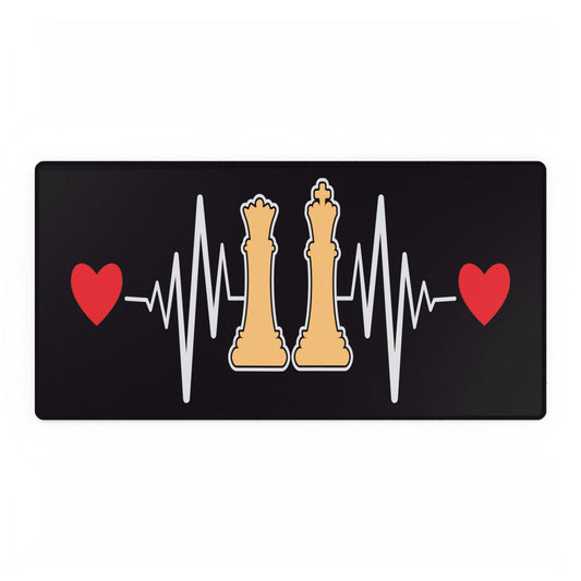 Chess Heartbeat Mousepad | King & Queen Pulse Desk Mat | Strategy Game Lover Gift | Non-Slip EKG Gamer Pad