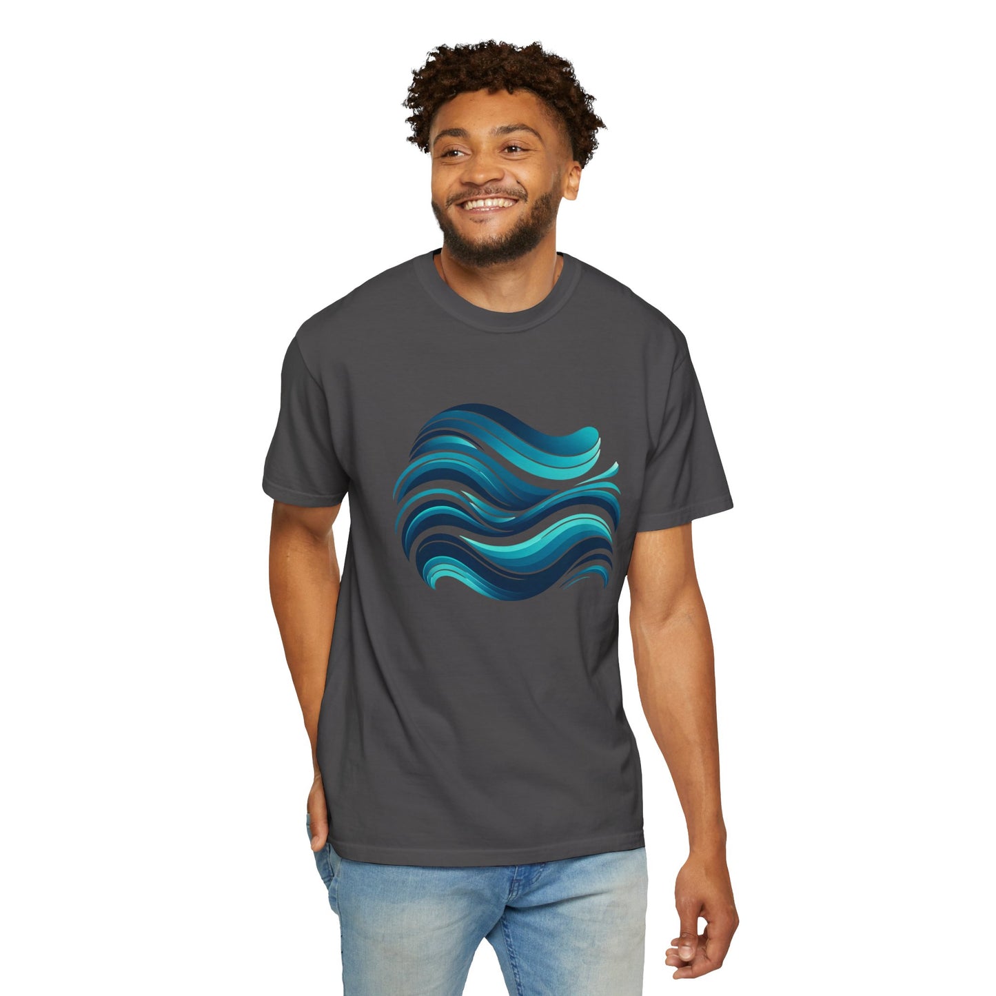 Abstract Ocean Wave T-Shirt  Modern Aqua Design   Artistic Sea Wave