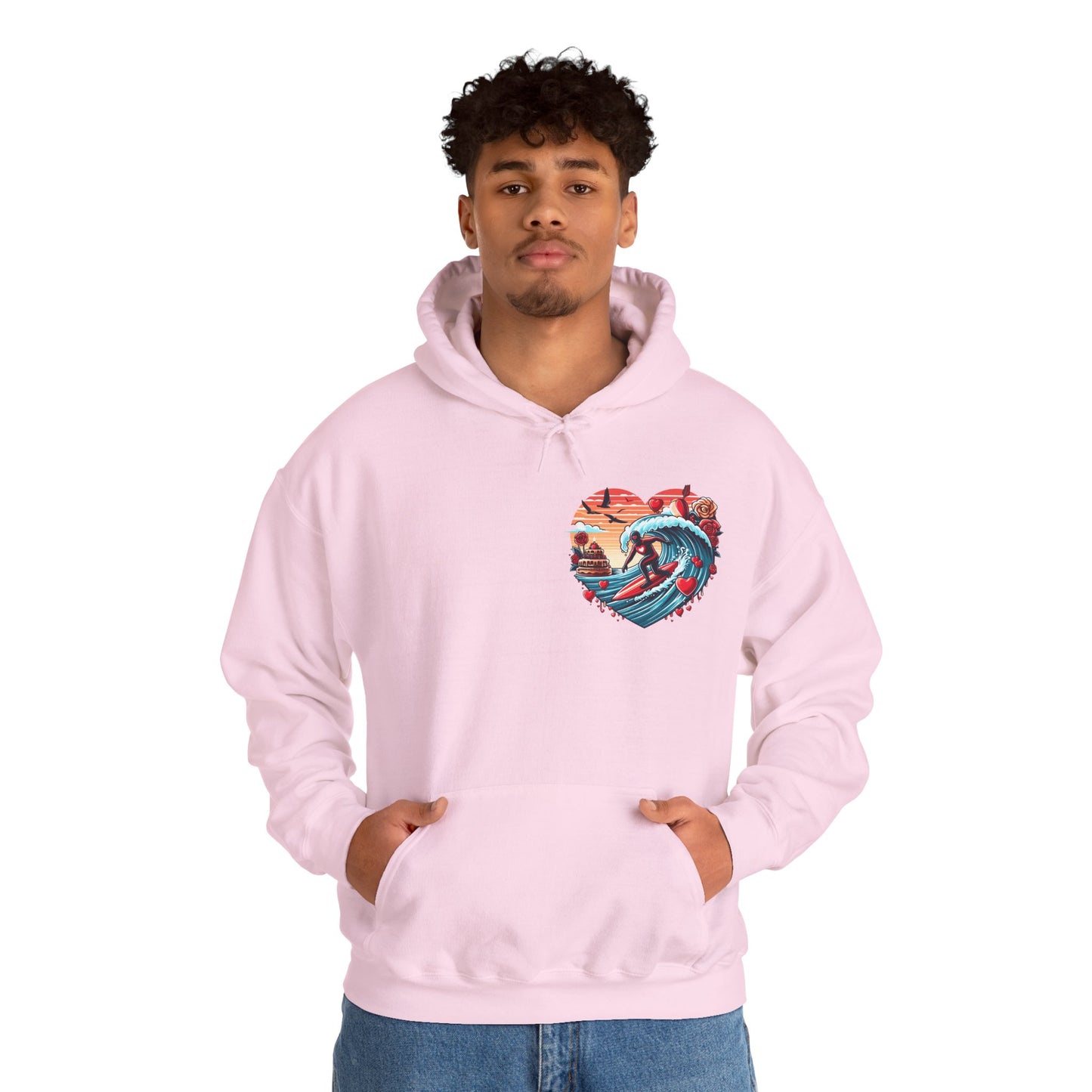Surfing Love Heart Hoodie Surfer Wave Unisex Sweatshirt - Viral Romantic Beach Gift