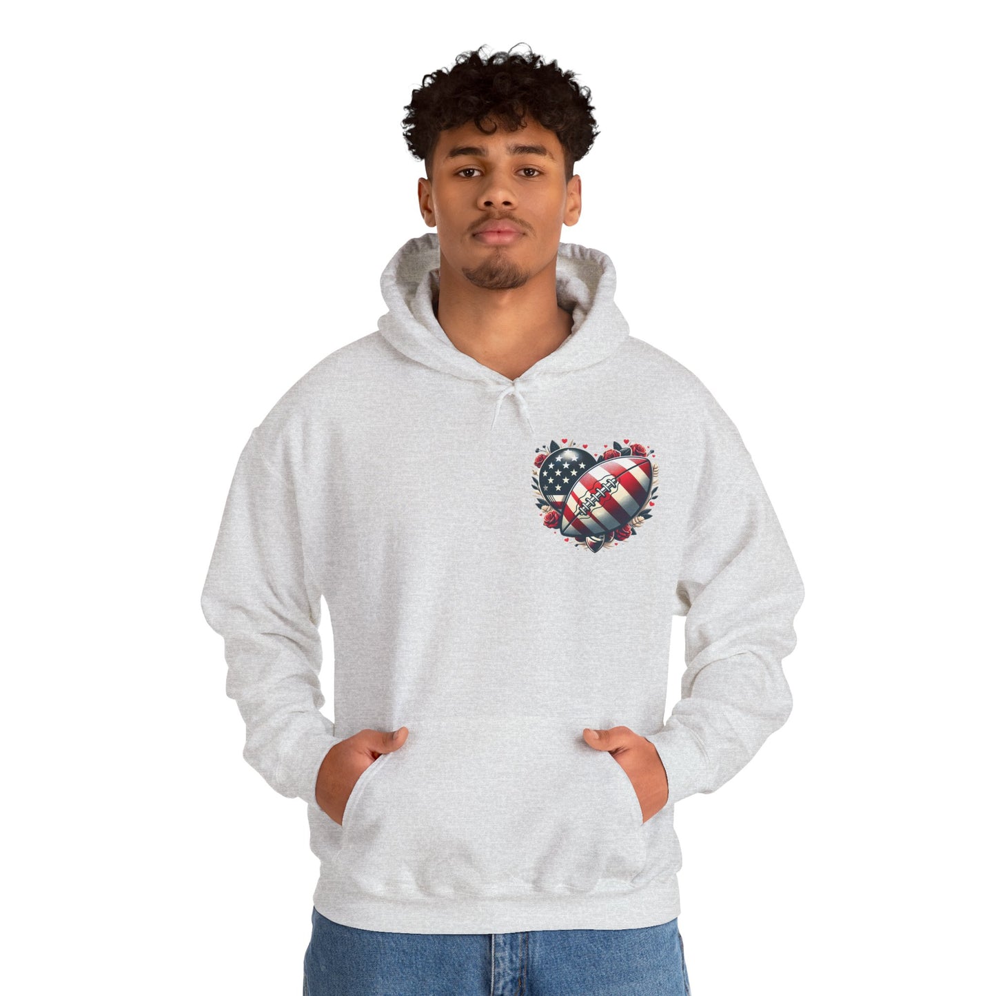Touchdown Soul: Patriotic American Flag Football Heart Hoodie
