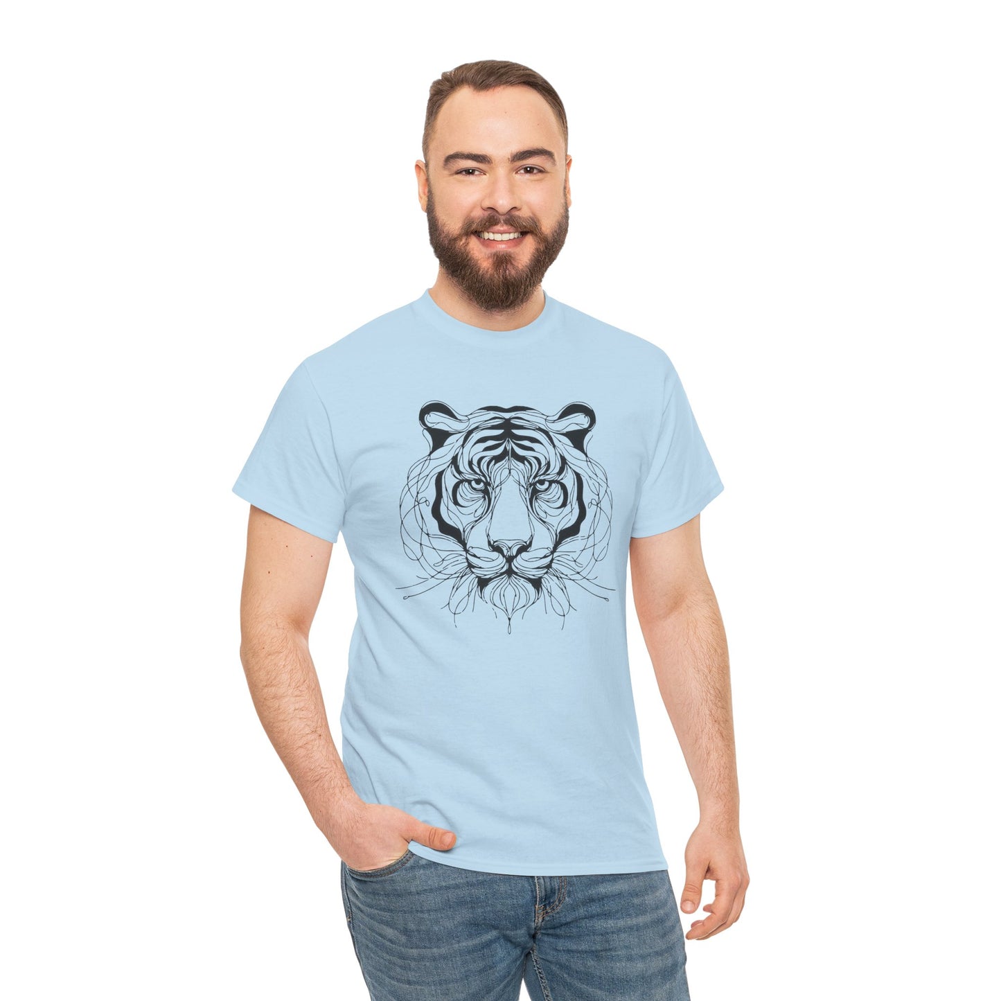 Tiger Line Art Shirt | Wild Animal Sketch Tee | Minimalist Big Cat Face Top | Heavy Cotton 100% Cotton Gift | Unisex Graphic T-Shirt