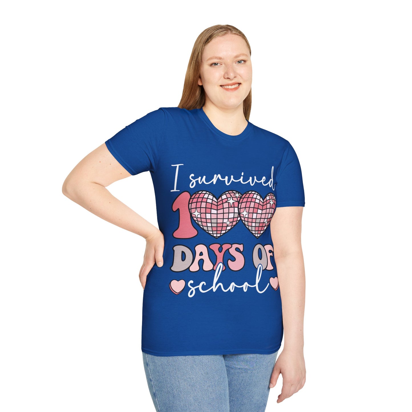 I Survived 100 Days of School Shirt | Funny Retro Disco Heart Black Tee | Groovy Teacher Student Humor Gift