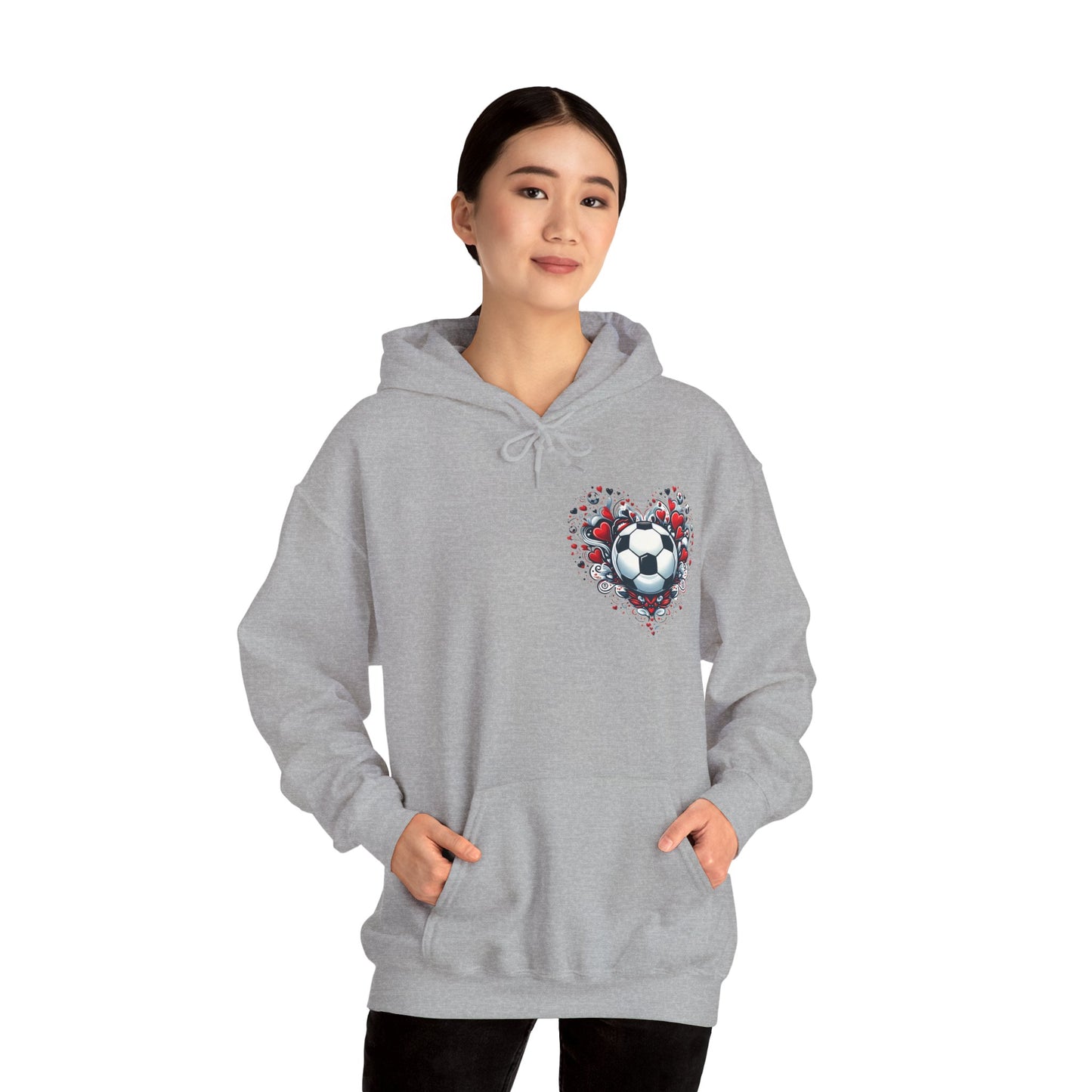 Love the Game Soccer Heart Hoodie | Minimalist Left-Chest Print | Soccer Mom & Fan Gift