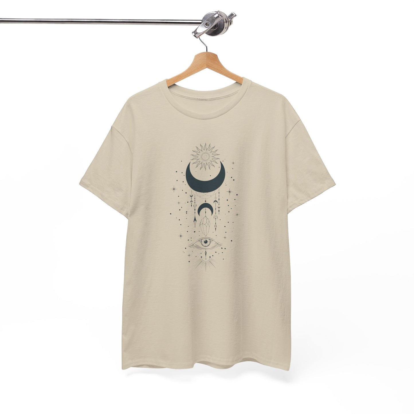 Celestial Moon & Sun Shirt | Boho Mystical Line Art Tee | Spiritual Astrology Gift | Heavy Cotton Unisex Top | Witchy Yoga T-Shirt