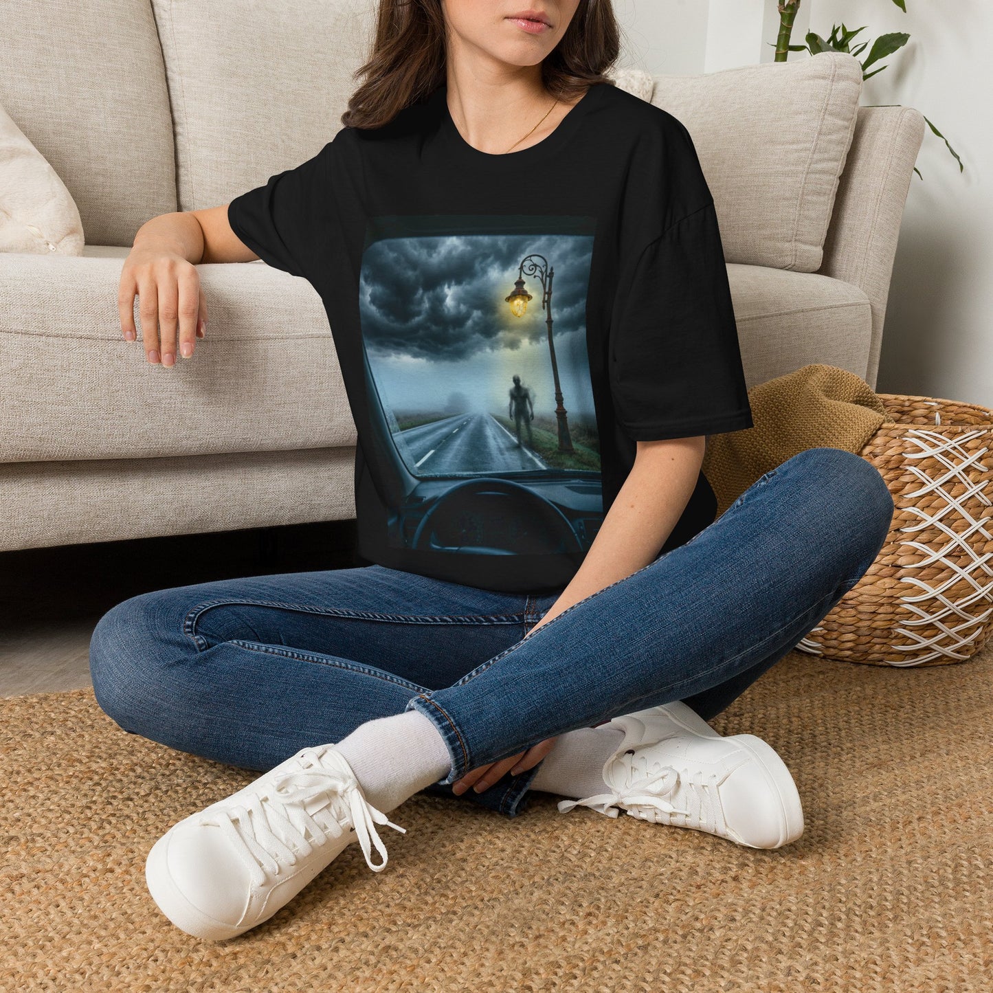 Roadside Encounter T-Shirt | Eerie Alien Highway Art