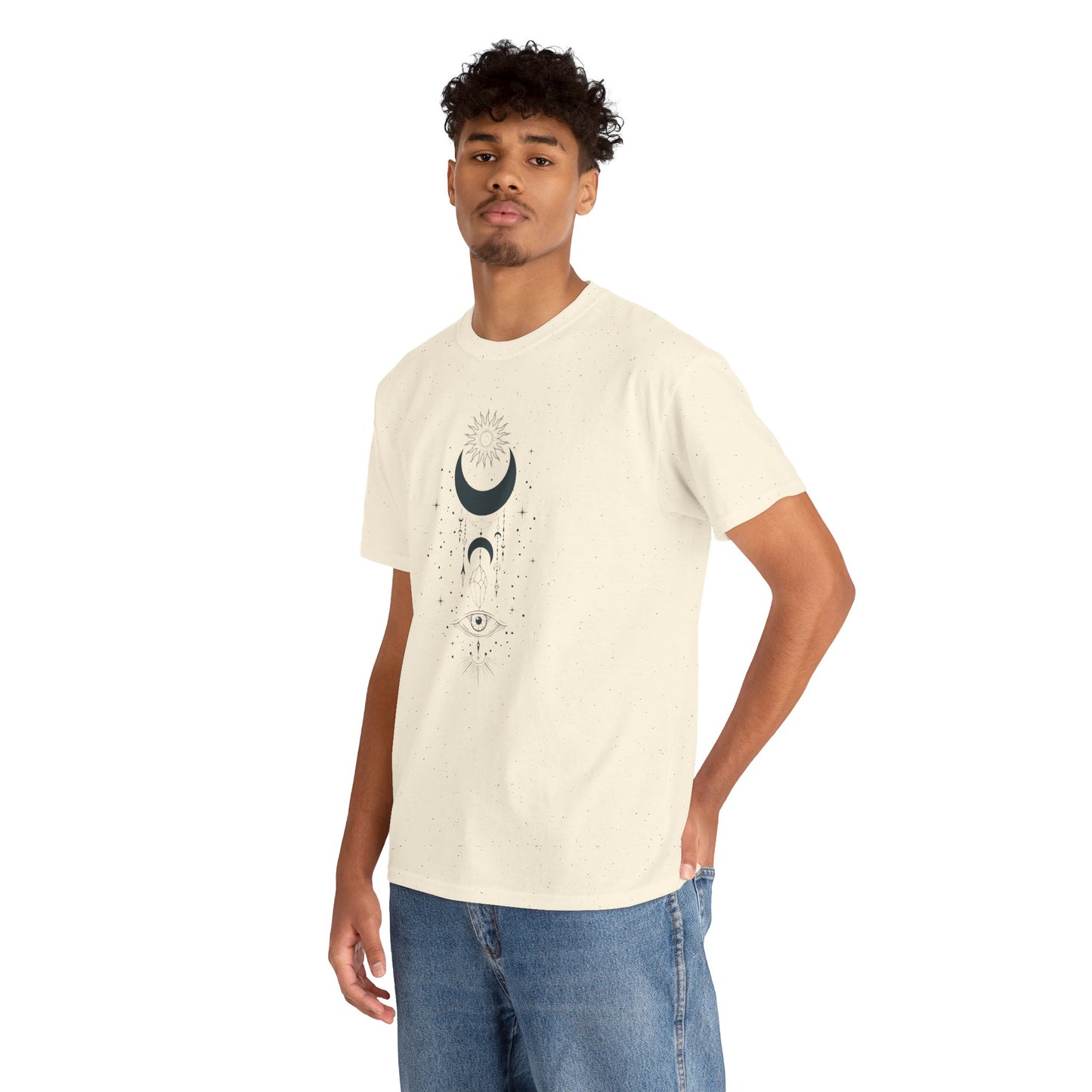 Celestial Moon & Sun Shirt | Boho Mystical Line Art Tee | Spiritual Astrology Gift | Heavy Cotton Unisex Top | Witchy Yoga T-Shirt