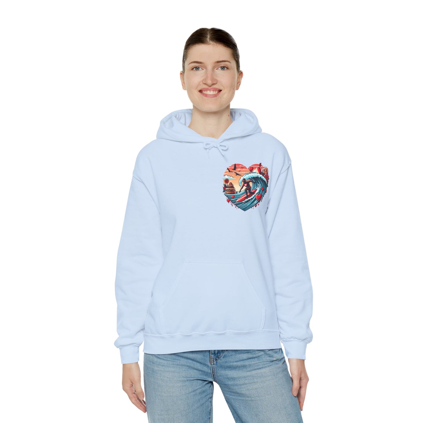 Surfing Love Heart Hoodie Surfer Wave Unisex Sweatshirt - Viral Romantic Beach Gift