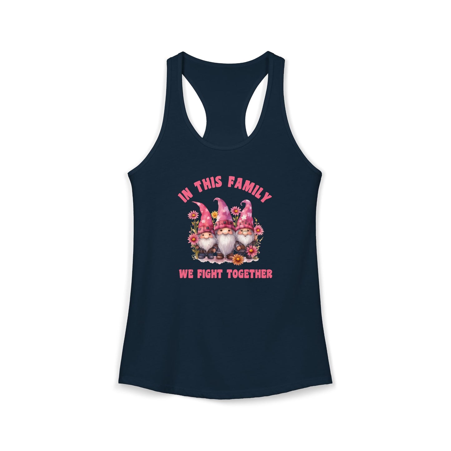 In This Family We Fight Together" Tank Top | Cute Cancer Awareness Gnomes | Pink Ribbon Support Racerback