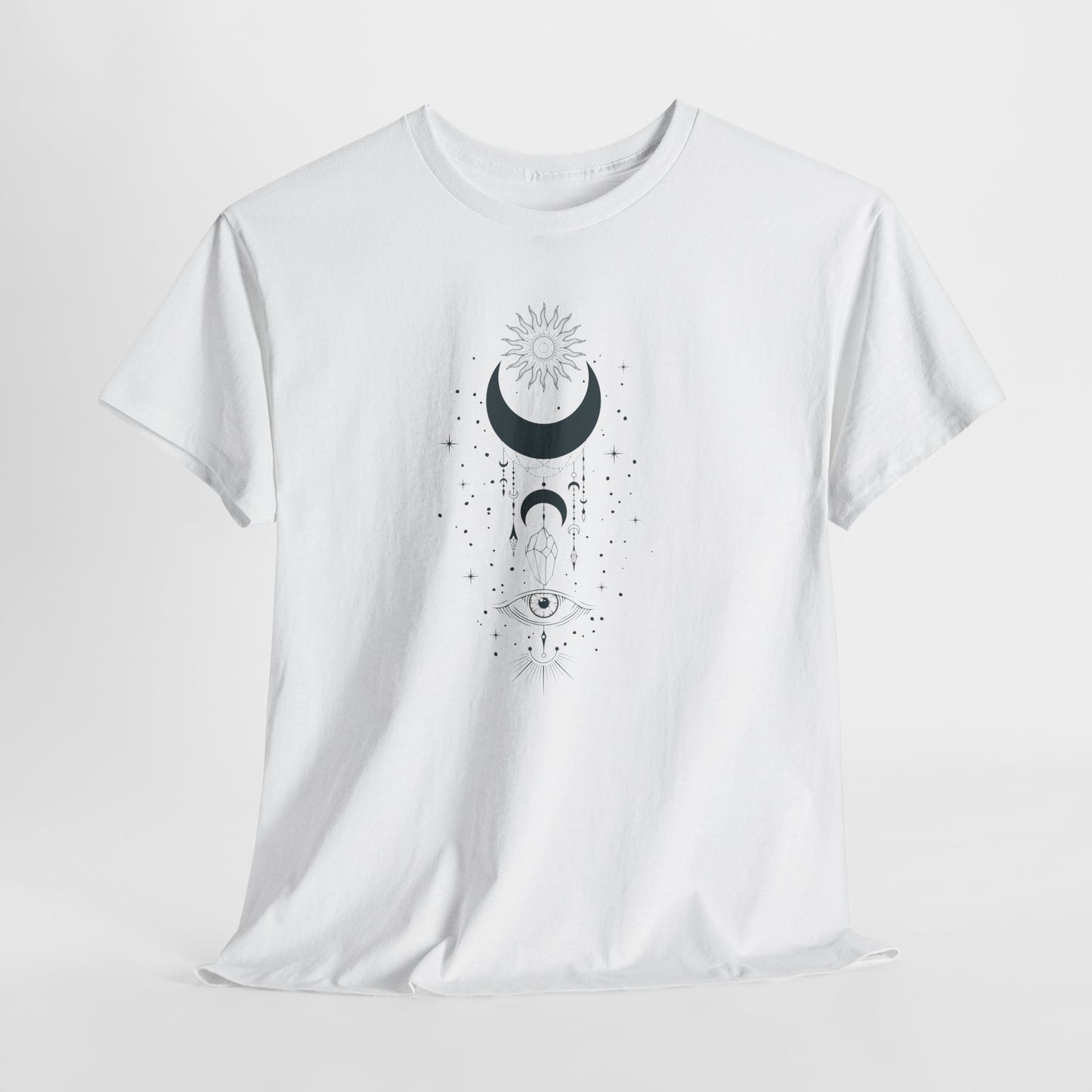 Celestial Moon & Sun Shirt | Boho Mystical Line Art Tee | Spiritual Astrology Gift | Heavy Cotton Unisex Top | Witchy Yoga T-Shirt