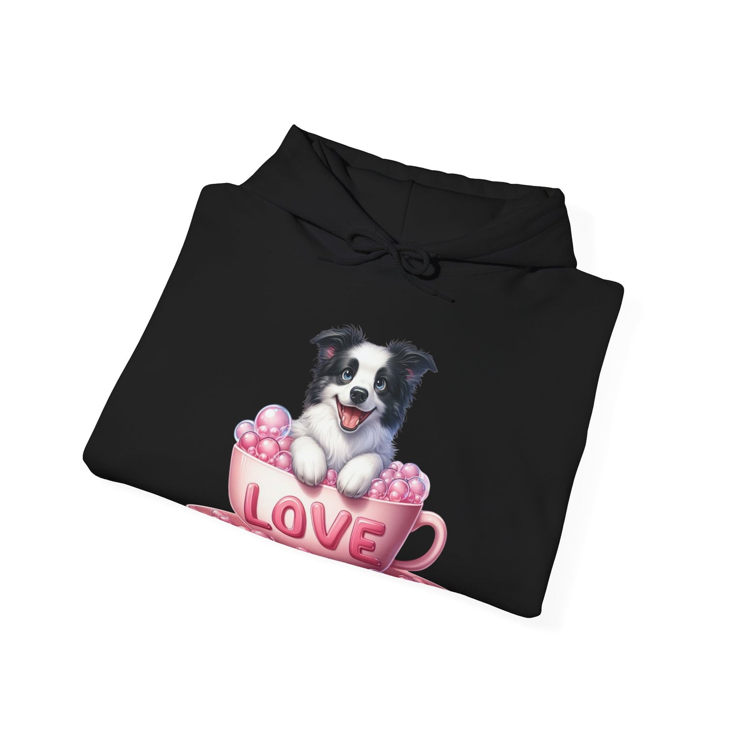 Viral Puppy Love Border Collie Hoodie - Cute Dog in Pink Cup Graphic Unisex Sweatshirt - Adorable Gift for Border Collie Lovers