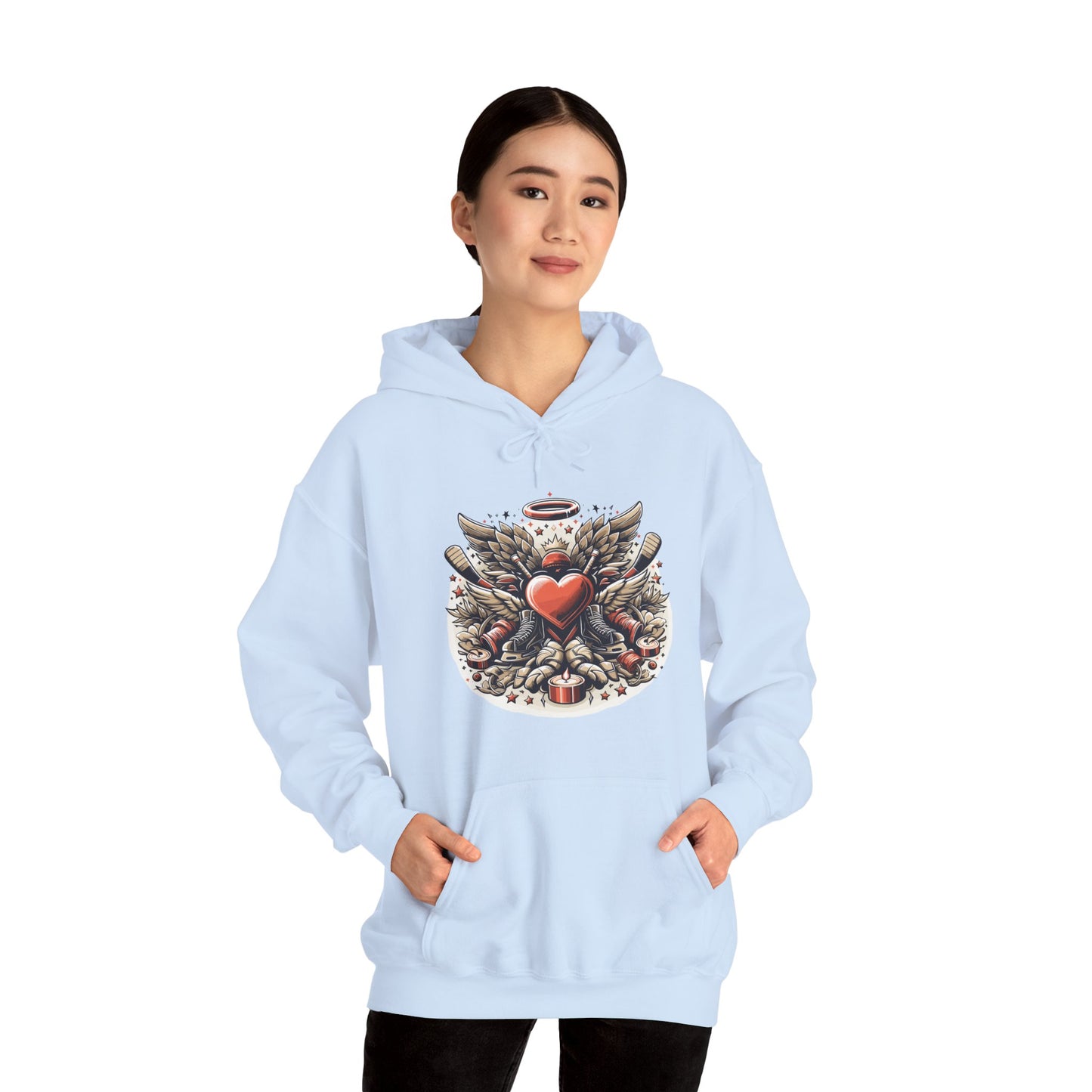 Hockey Heart & Angel Wings Hoodie | Edgy "Love the Game" Sweatshirt | Unique Sports Valentine's Gift