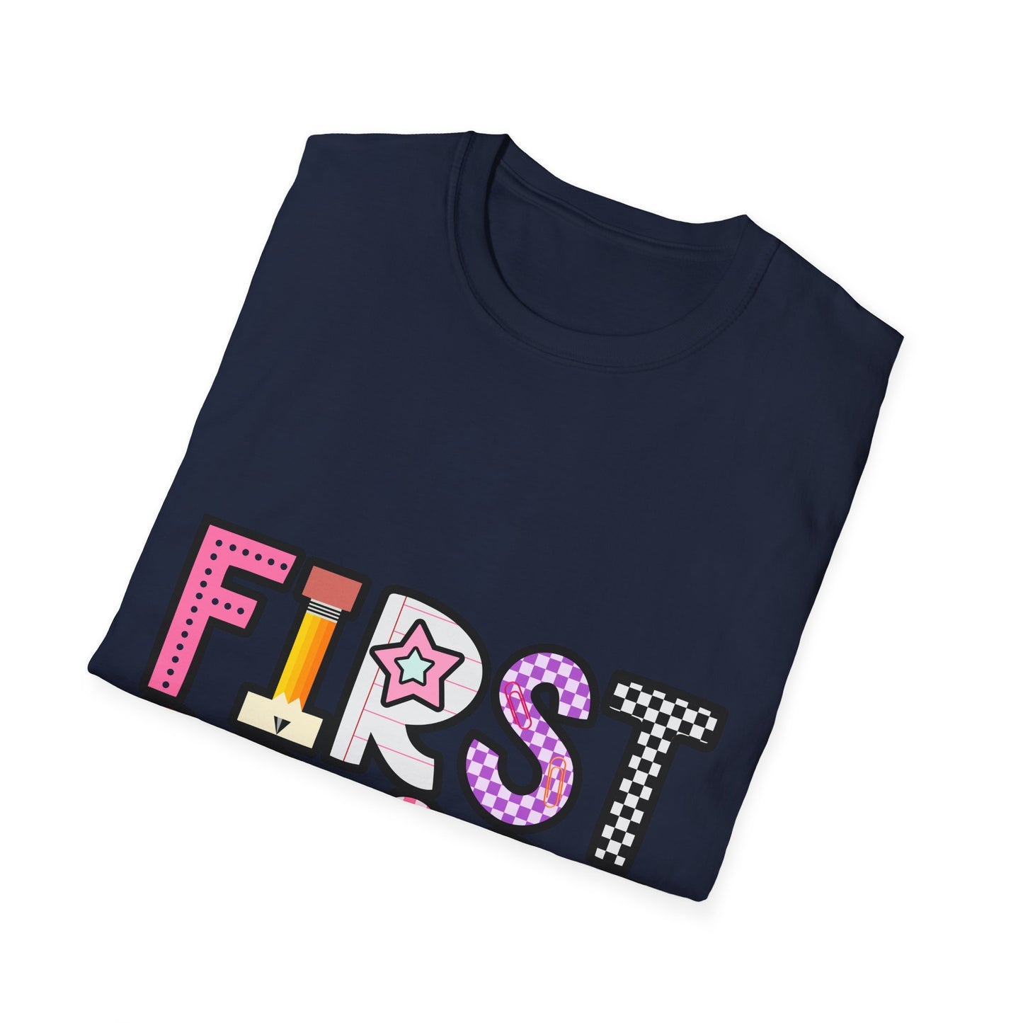 First Grade Shirt | Retro Groovy Teacher Team Tee | Colorful 1st Grade Back to School Outfit | Star Lightning Checkered Gift