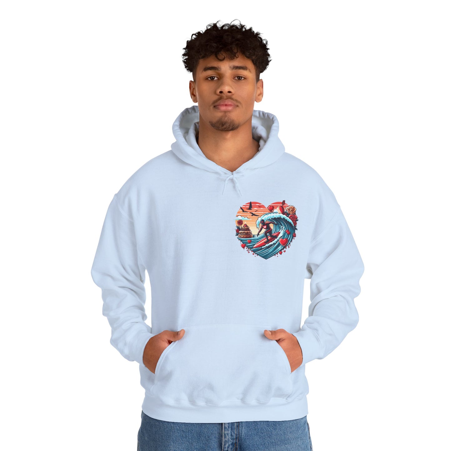 Surfing Love Heart Hoodie Surfer Wave Unisex Sweatshirt - Viral Romantic Beach Gift