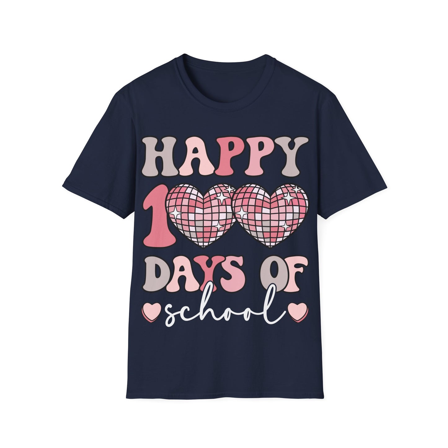 Happy 100 Days of School Shirt | Retro Disco Hearts Black Tee | Pink Groovy Teacher Outfit | Cute Student Milestone Gift