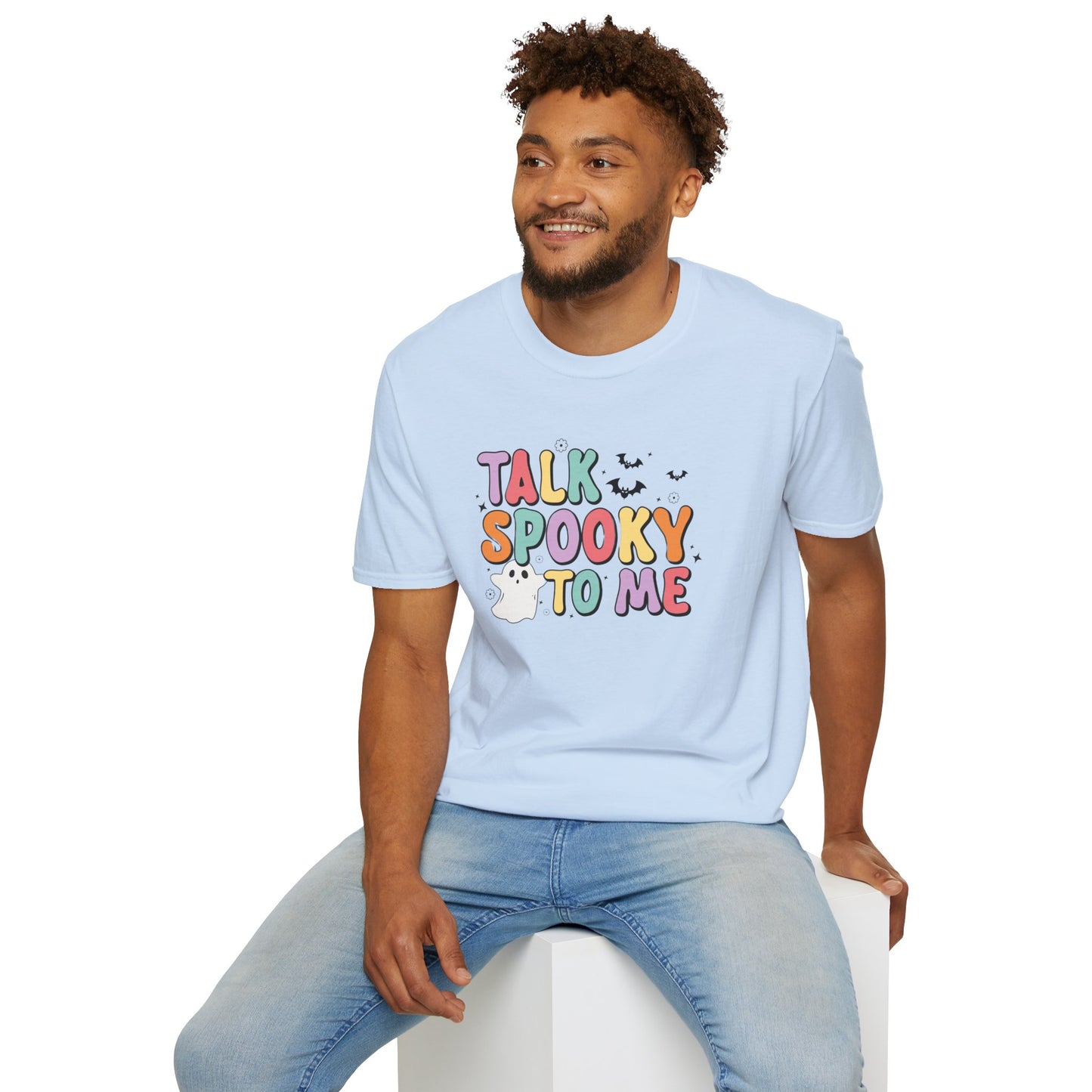 Talk Spooky To Me – Cute Pastel Ghost Halloween T‑Shirt for Spooky Season Lovers
