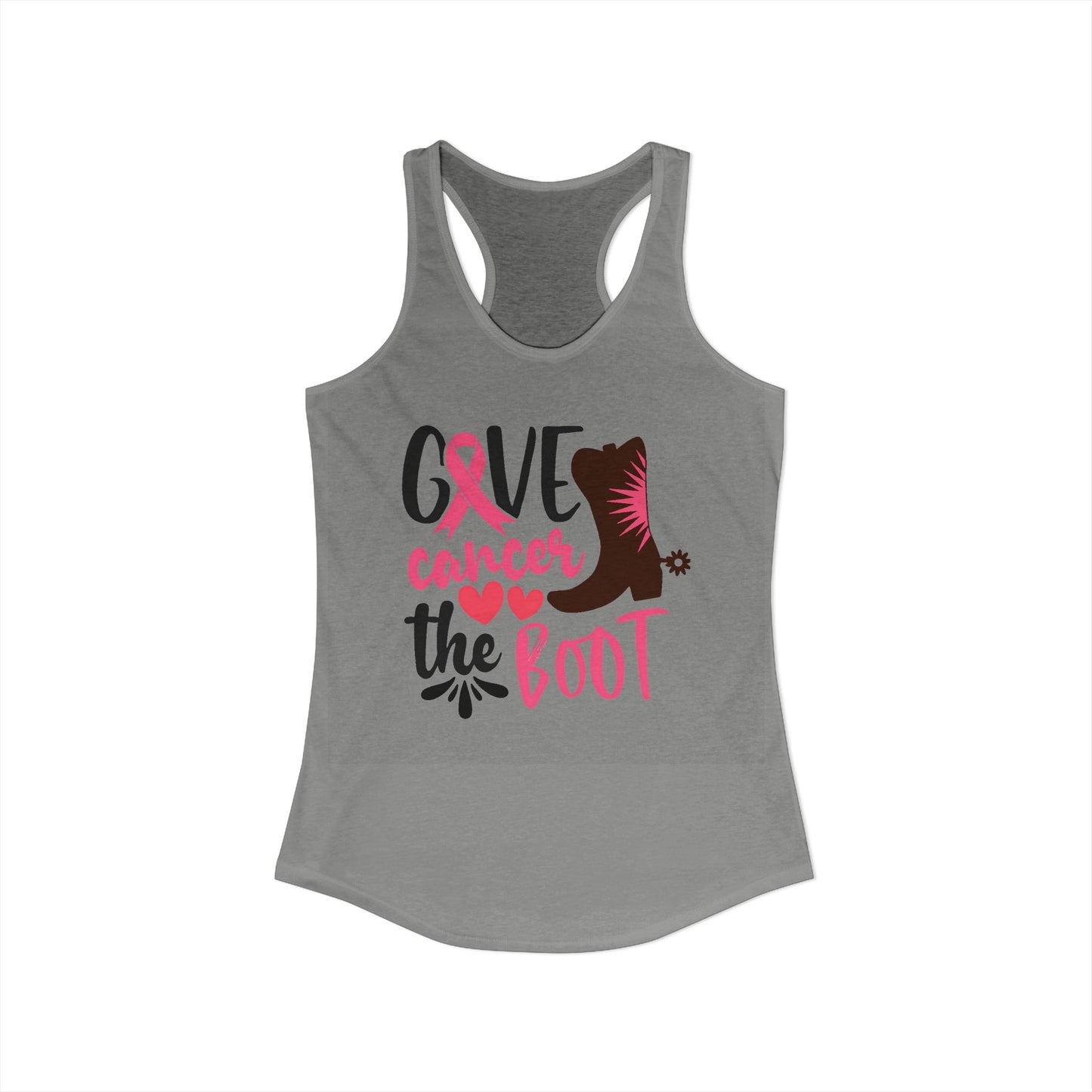 Give Cancer the Boot – Pink Ribbon Cowgirl Racerback Tank for Strong Western Warriors