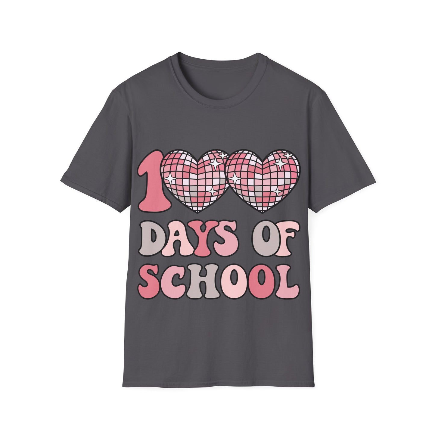 00 Days of School Shirt | Retro Pink Disco Hearts Tee | Vintage Bubble Letter Teacher & Student Top | Soft Ring-Spun Cotton Gift