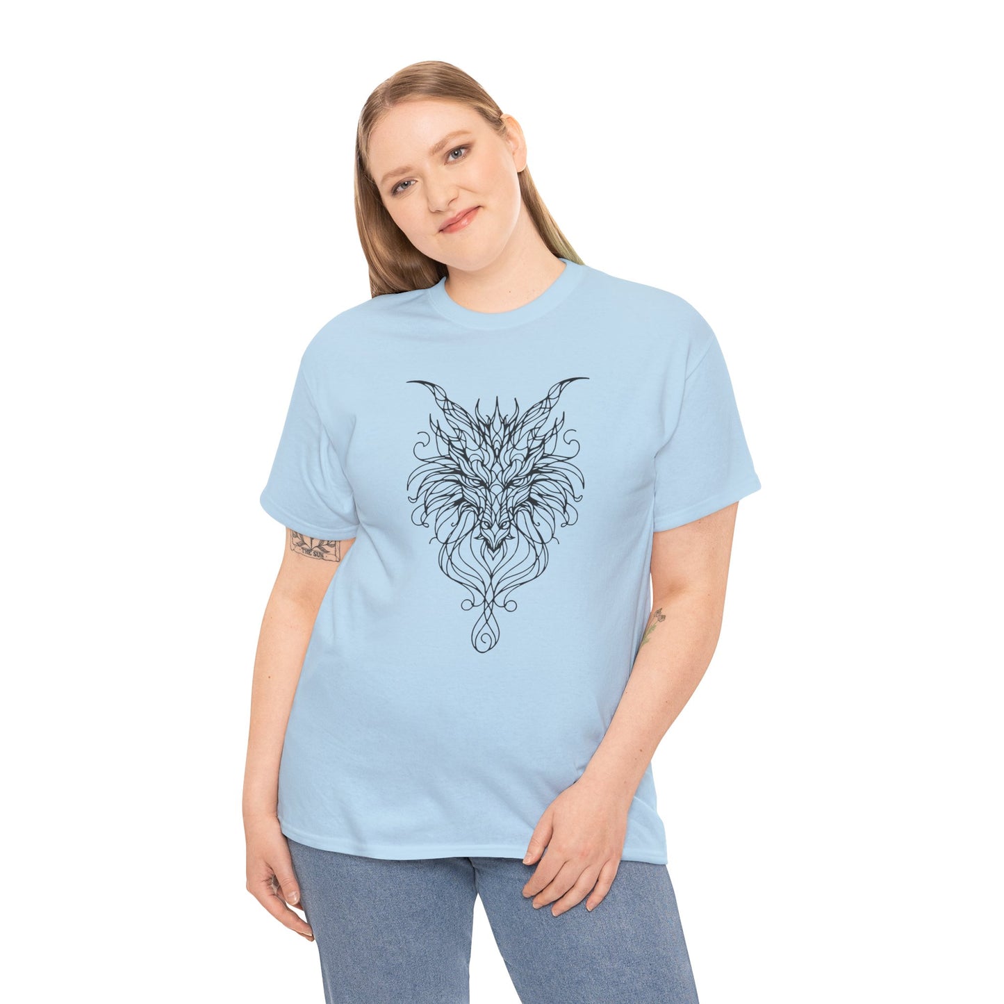 Dragon Line Art Shirt | Mythical Creature Sketch Tee | Minimalist Tattoo Style Top | Intricate Fantasy Art Gift | Unisex White T-Shirt