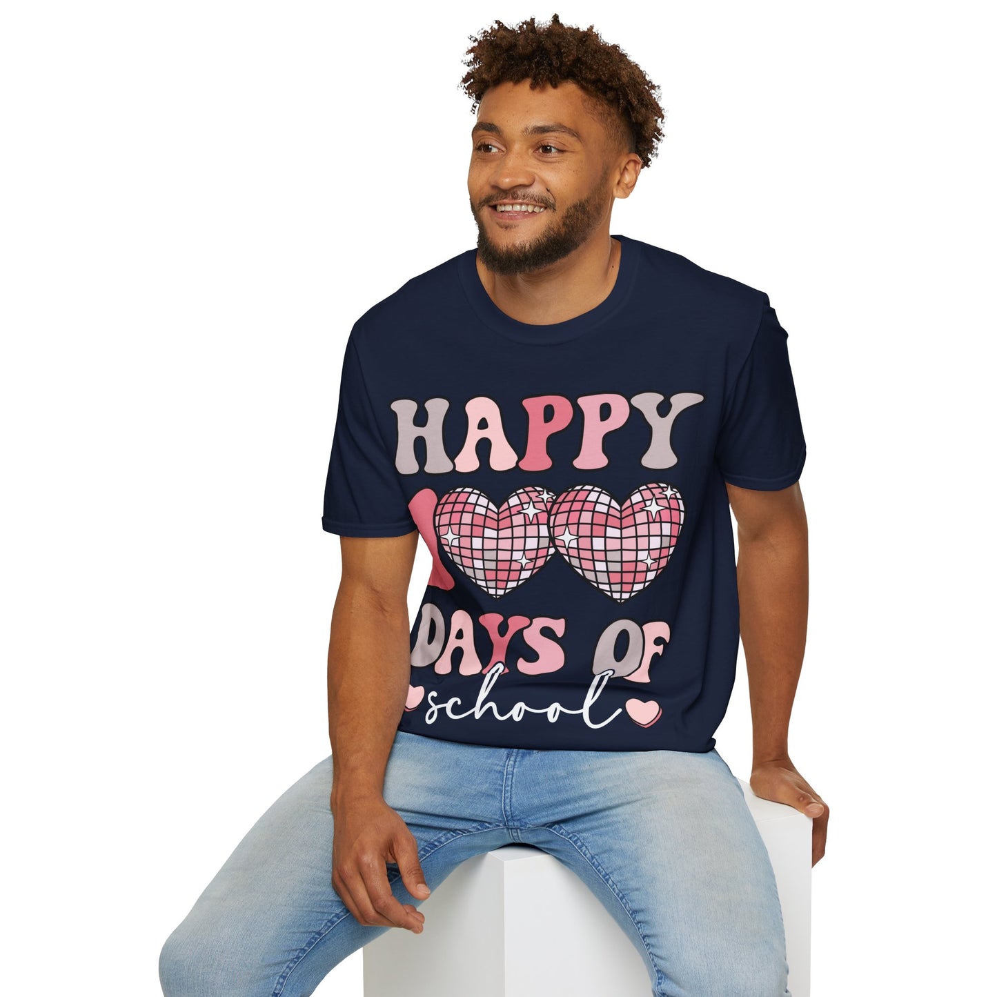Happy 100 Days of School Shirt | Retro Disco Hearts Black Tee | Pink Groovy Teacher Outfit | Cute Student Milestone Gift