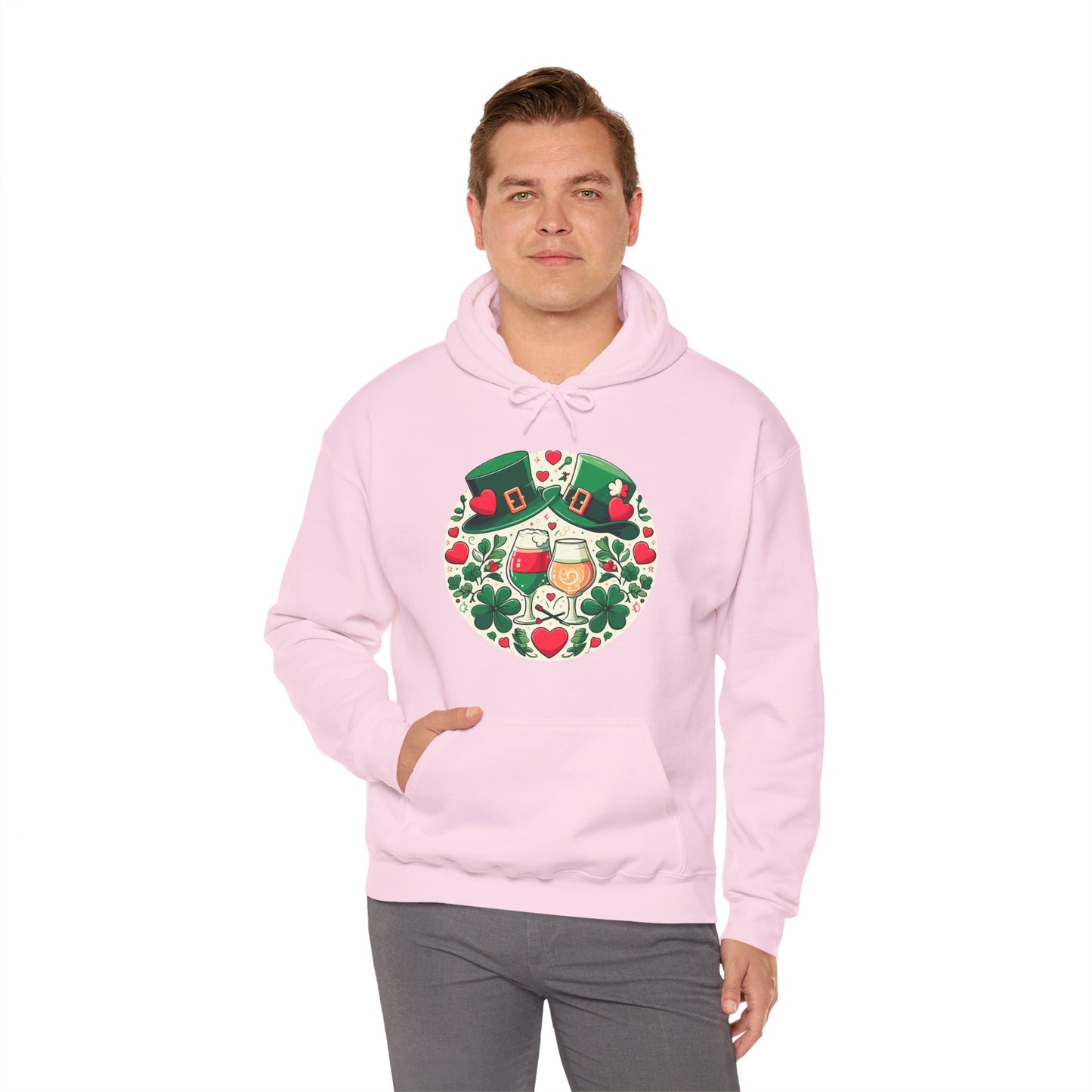 St. Patrick's Day Hoodie, Irish Celebration Beer Clover Heart Unisex Pullover