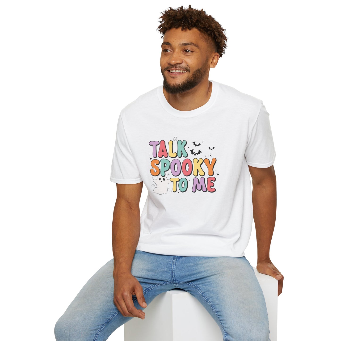 Talk Spooky To Me – Cute Pastel Ghost Halloween T‑Shirt for Spooky Season Lovers