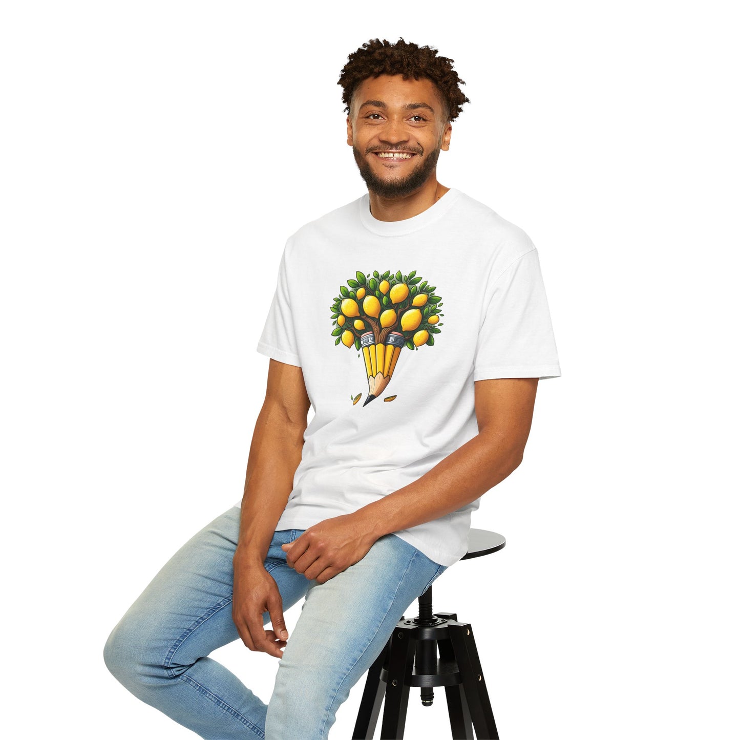 Artistic Lemon Pencil Tree T-Shirt - Unique Art & Nature Celebrating Growth and Imagination