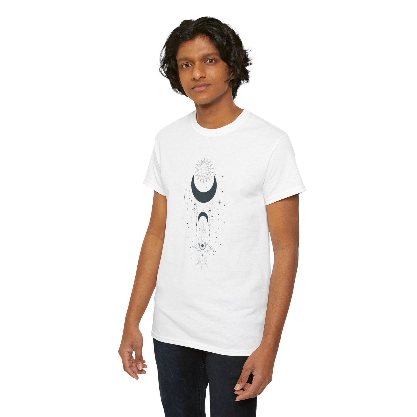 Celestial Moon & Sun Shirt | Boho Mystical Line Art Tee | Spiritual Astrology Gift | Heavy Cotton Unisex Top | Witchy Yoga T-Shirt