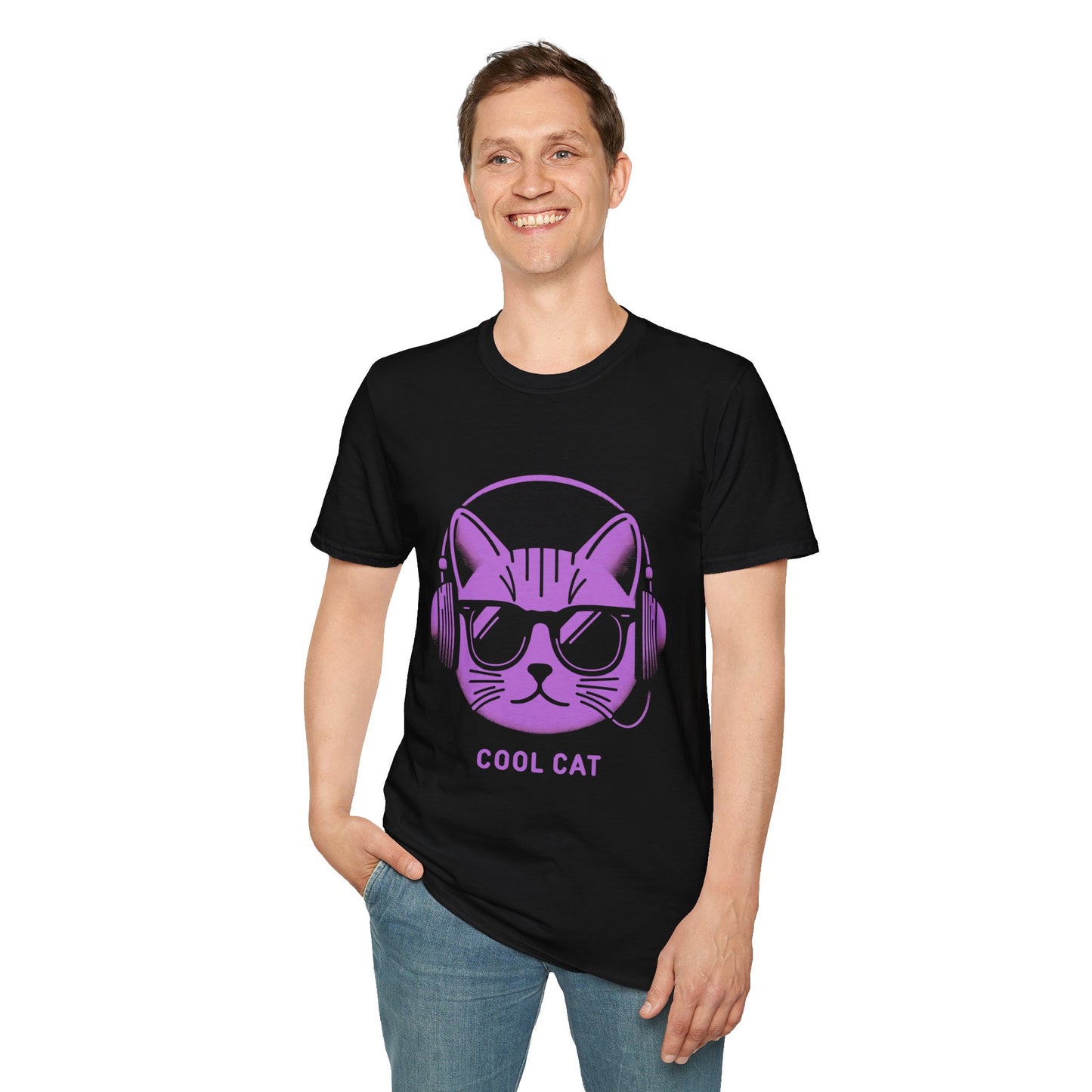 Cool Cat - Halloween Cat with Headphones Unisex Softstyle T-Shirt