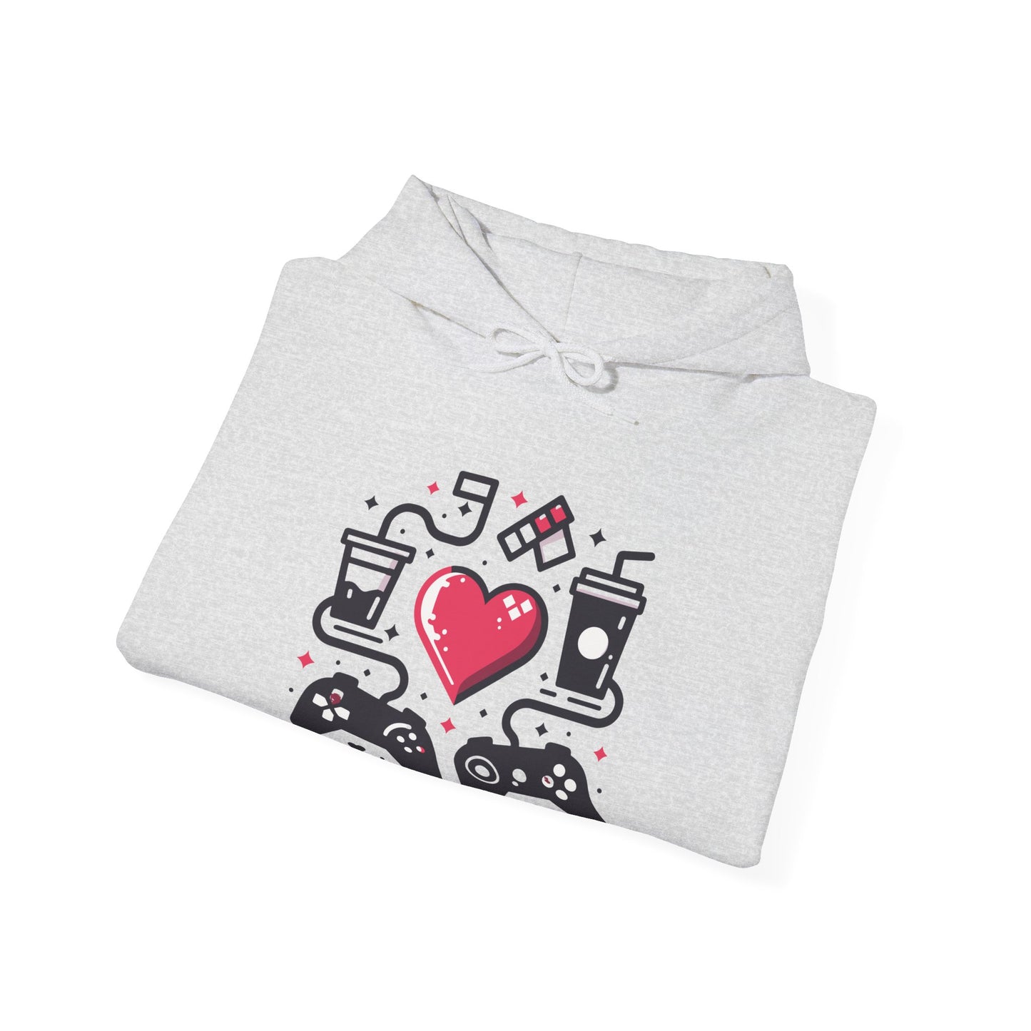 Viral Gamer Heart Life Hoodie - Retro Controllers Soda & Snacks Graphic Unisex Sweatshirt - Ultimate Gaming Gift