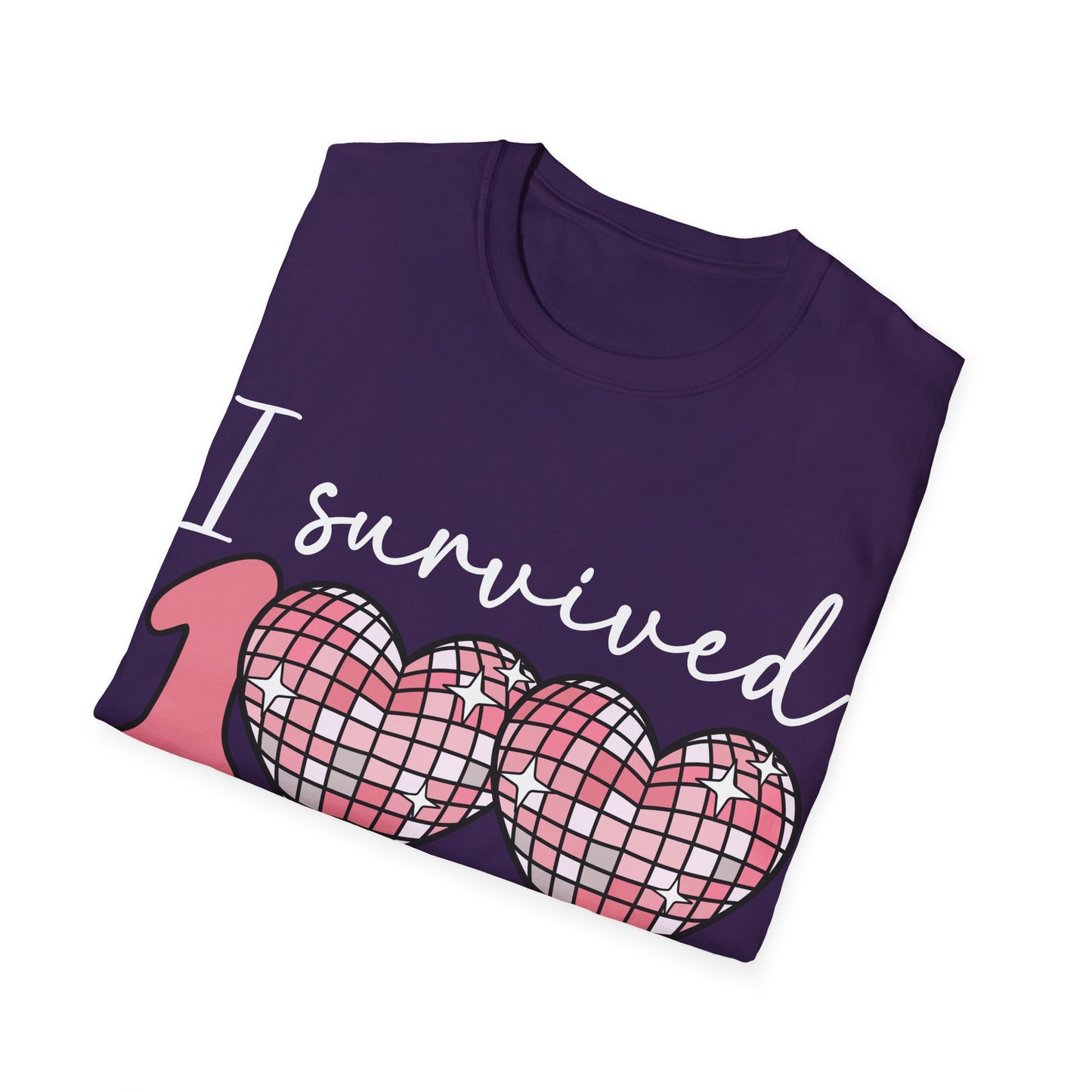 I Survived 100 Days of School Shirt | Funny Retro Disco Heart Black Tee | Groovy Teacher Student Humor Gift