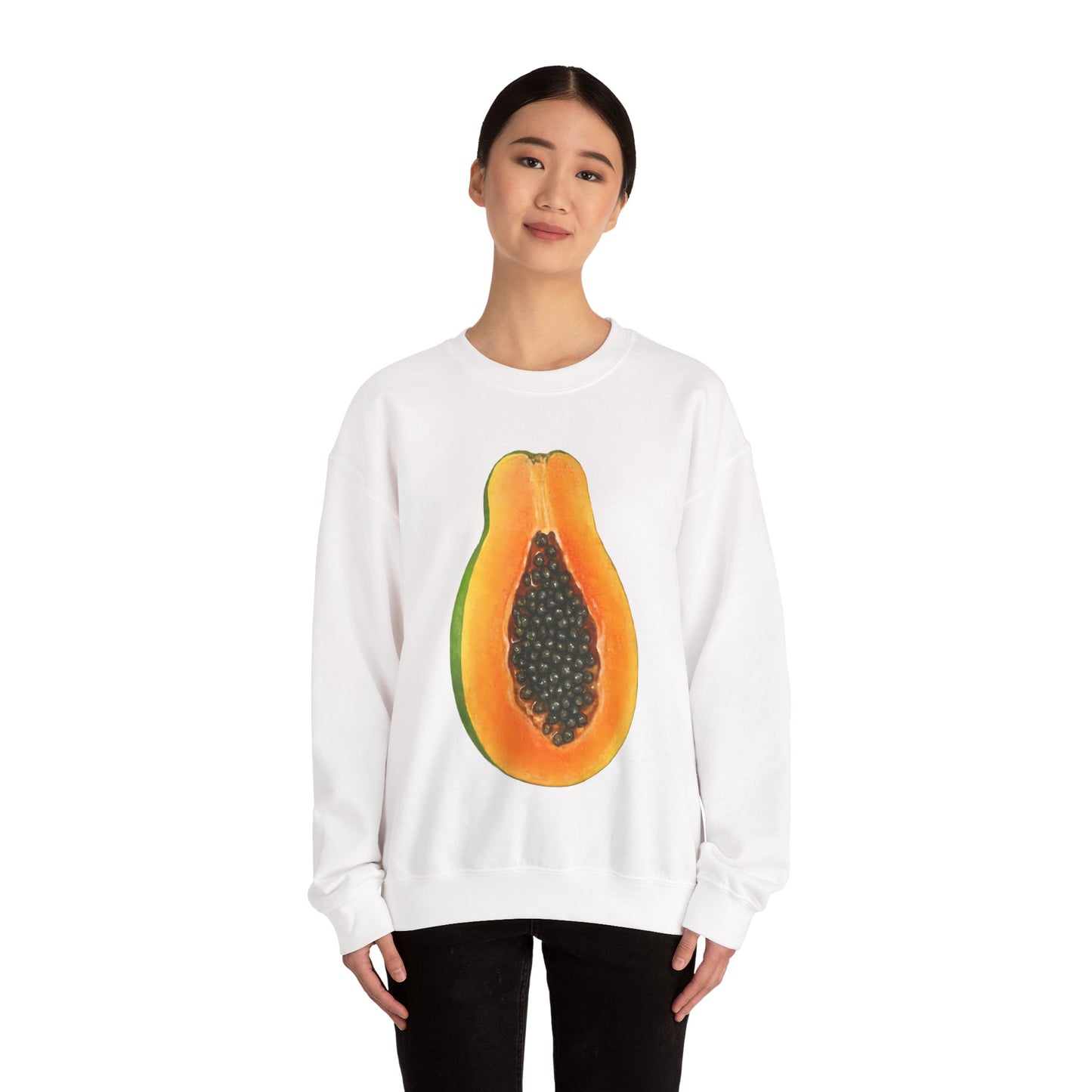 Papaya Slice Crewneck Sweatshirt | Aesthetic Tropical Fruit Pullover | Funny Lazy Halloween Costume & Foodie Gift
