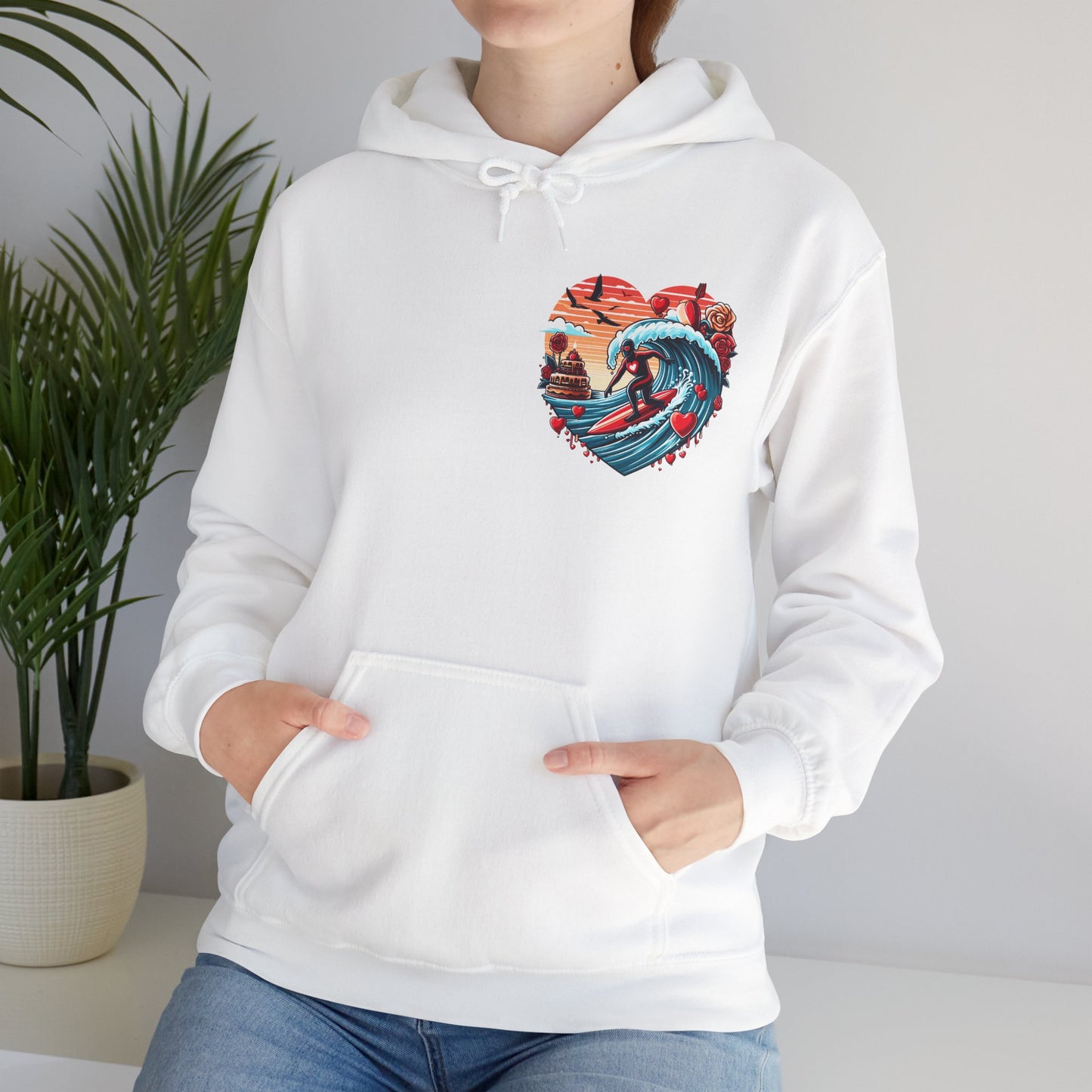 Surfing Love Heart Hoodie Surfer Wave Unisex Sweatshirt - Viral Romantic Beach Gift