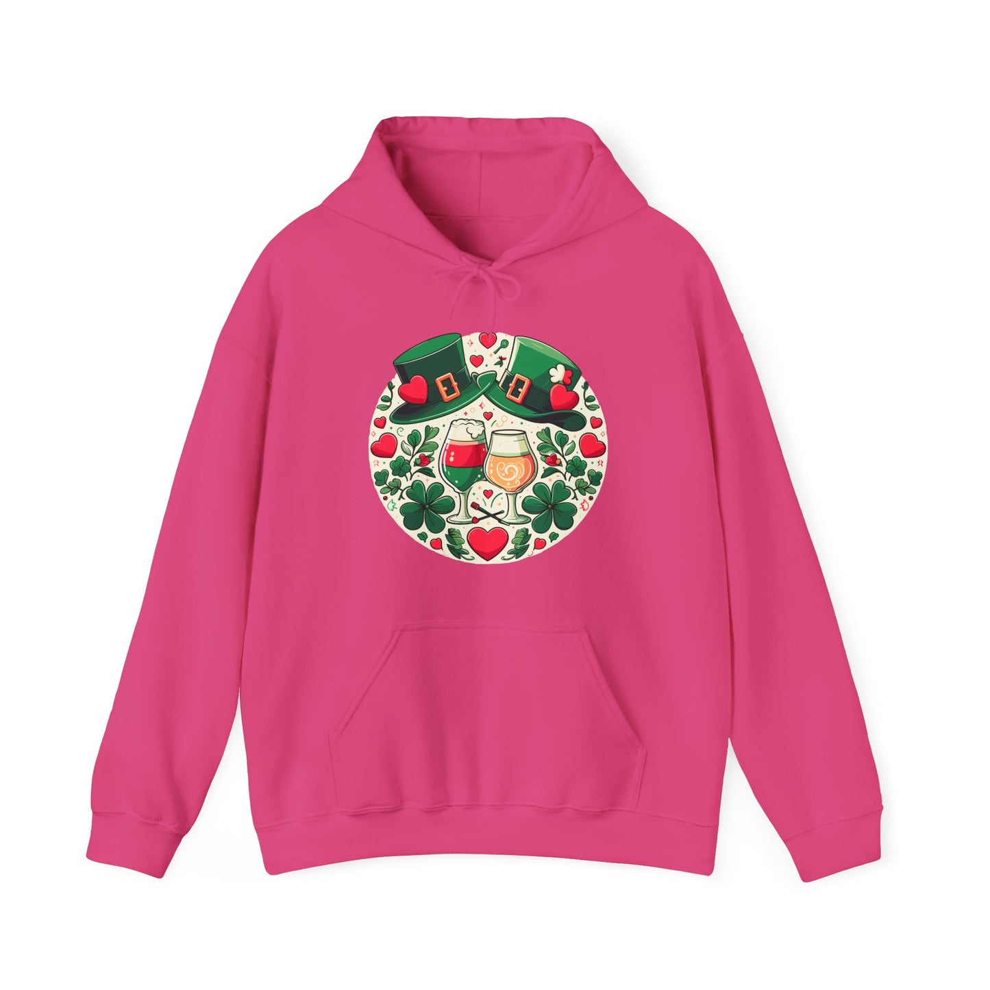 St. Patrick's Day Hoodie, Irish Celebration Beer Clover Heart Unisex Pullover
