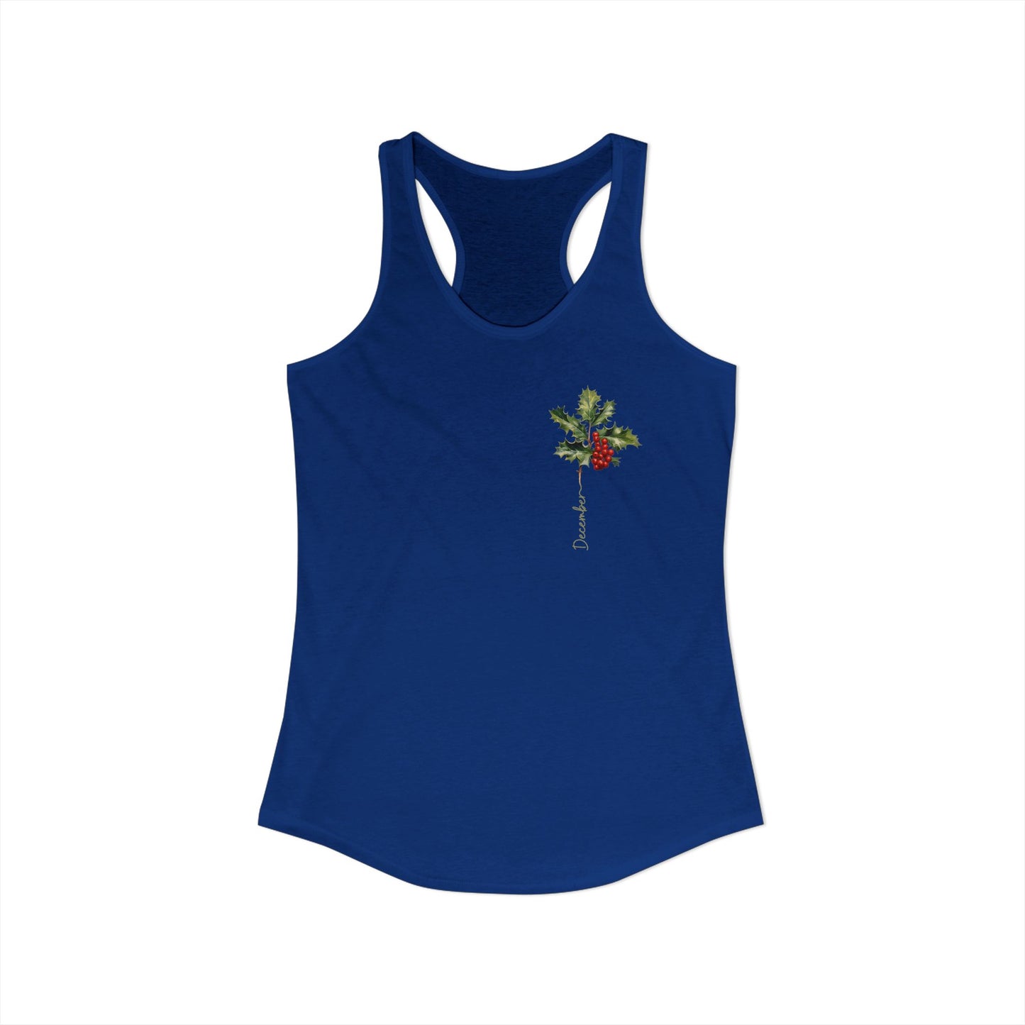 December Birth Flower Holly Racerback – Minimal Botanical Tank for Winter Queens