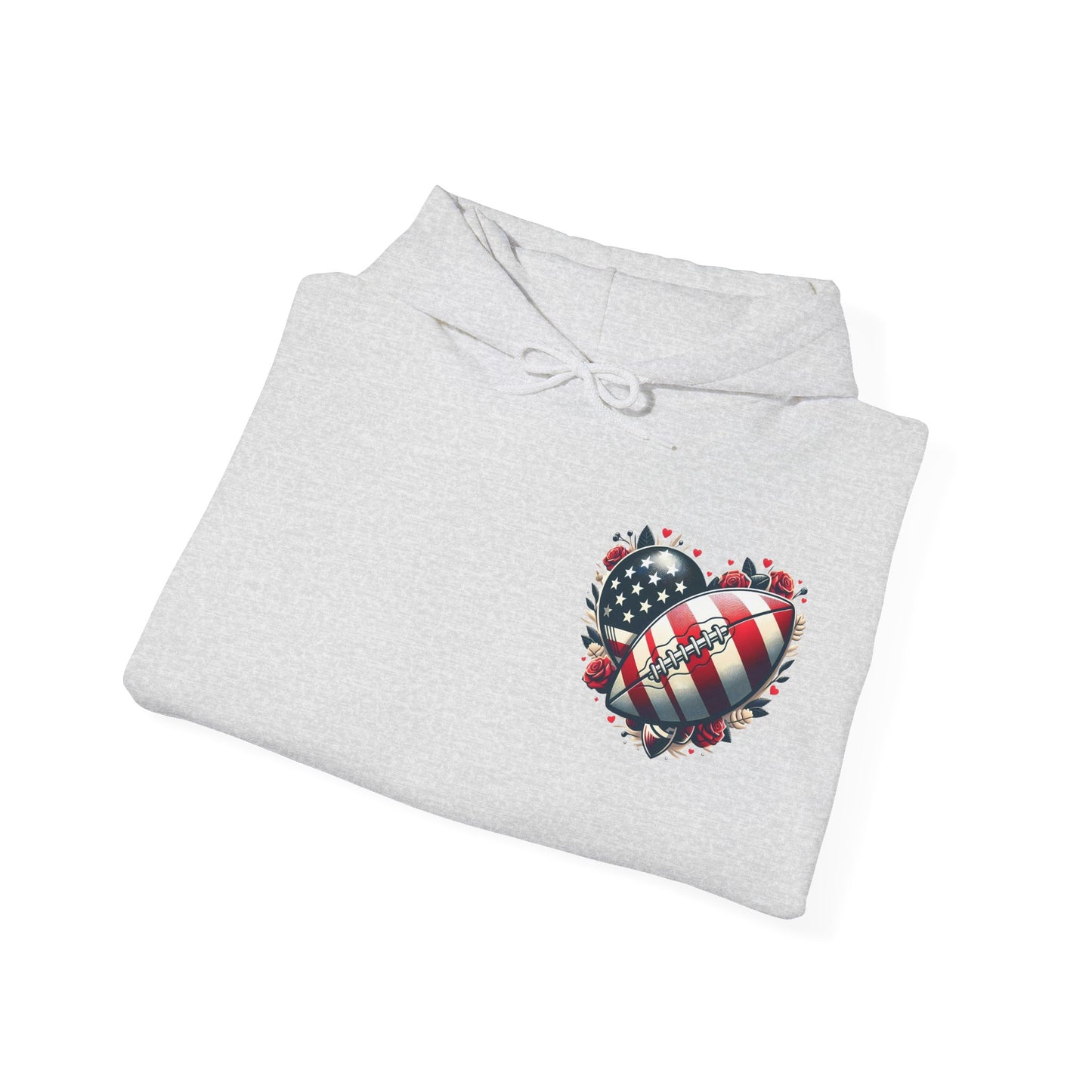Touchdown Soul: Patriotic American Flag Football Heart Hoodie