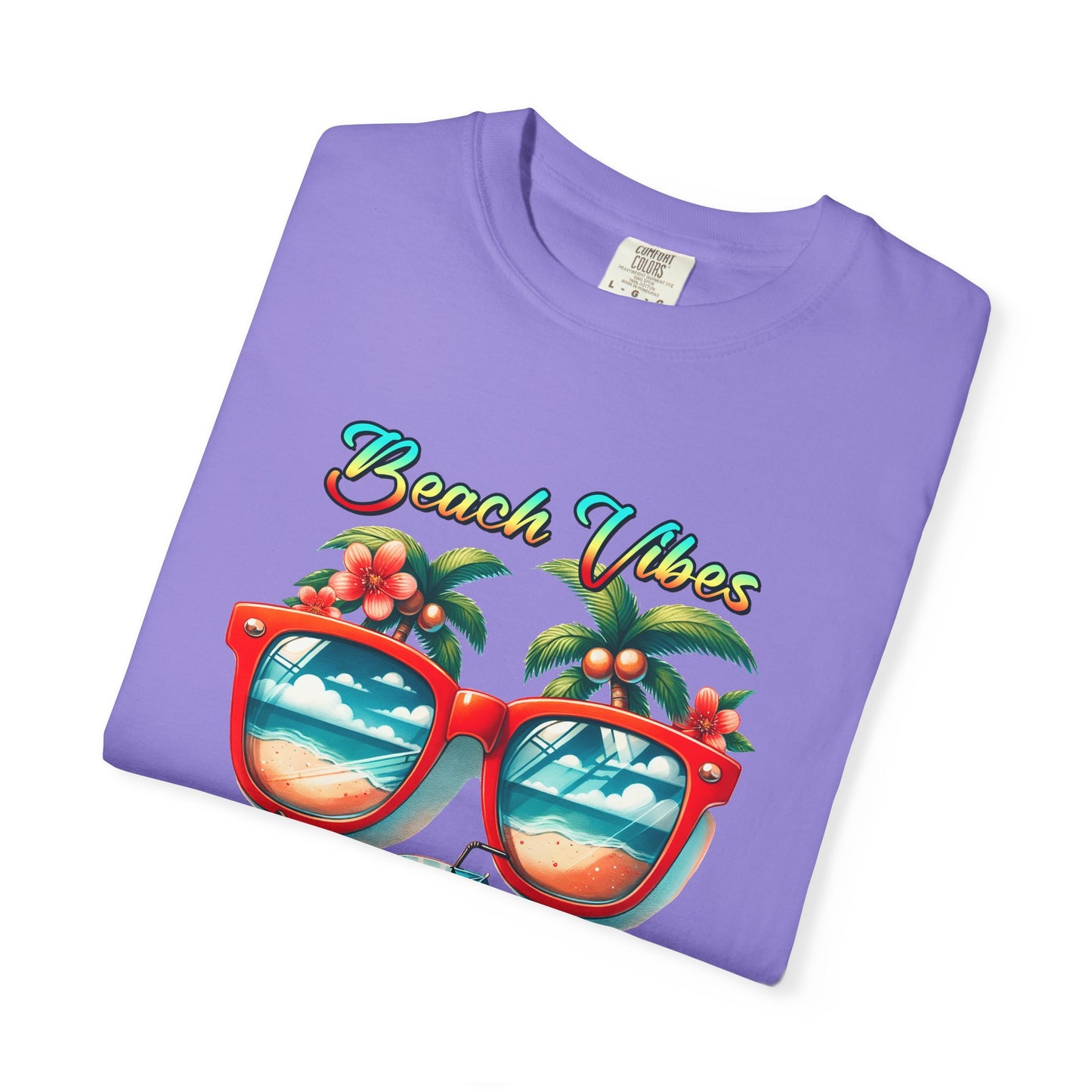 Beach Vibes Graphic Tee – Retro Sunglasses, Palm Trees & Sunset Summer Shirt