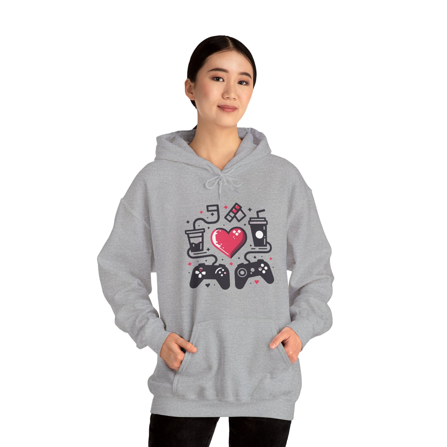 Viral Gamer Heart Life Hoodie - Retro Controllers Soda & Snacks Graphic Unisex Sweatshirt - Ultimate Gaming Gift