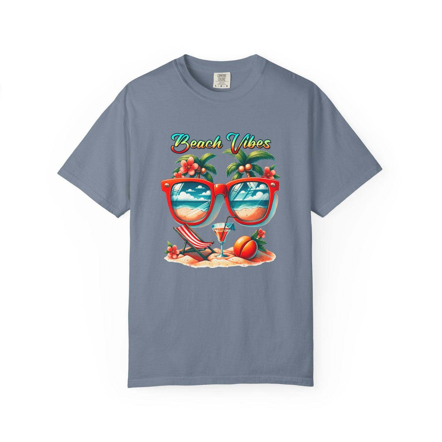 Beach Vibes Graphic Tee – Retro Sunglasses, Palm Trees & Sunset Summer Shirt