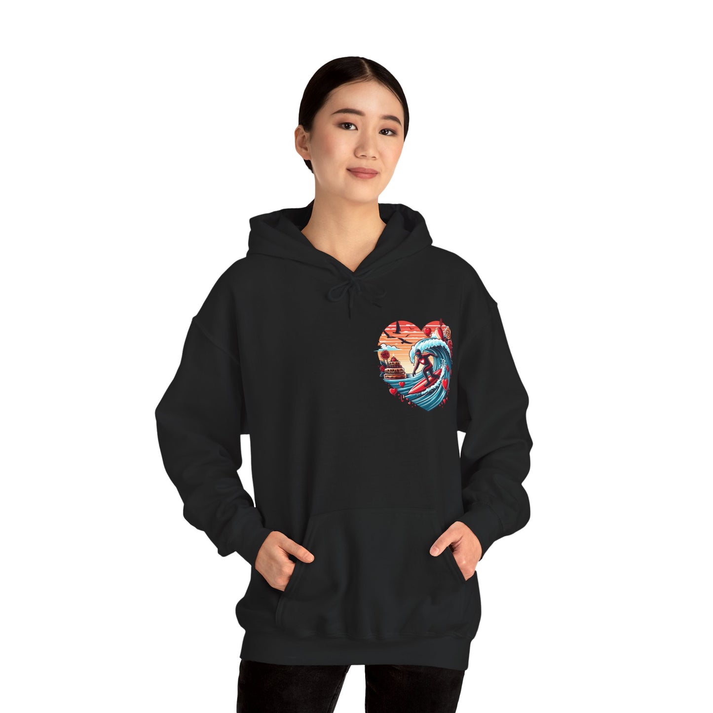 Surfing Love Heart Hoodie Surfer Wave Unisex Sweatshirt - Viral Romantic Beach Gift