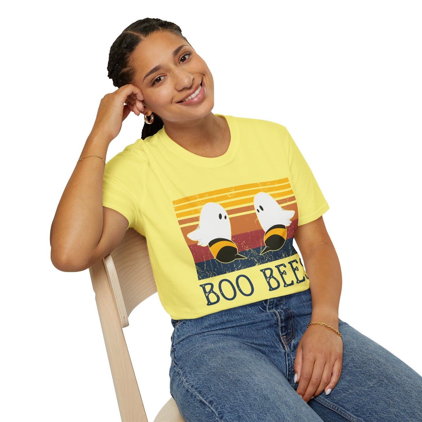 BOO BEES Retro Ghost‑Bee T‑Shirt – Funny Halloween Pun Tee for Spooky Season