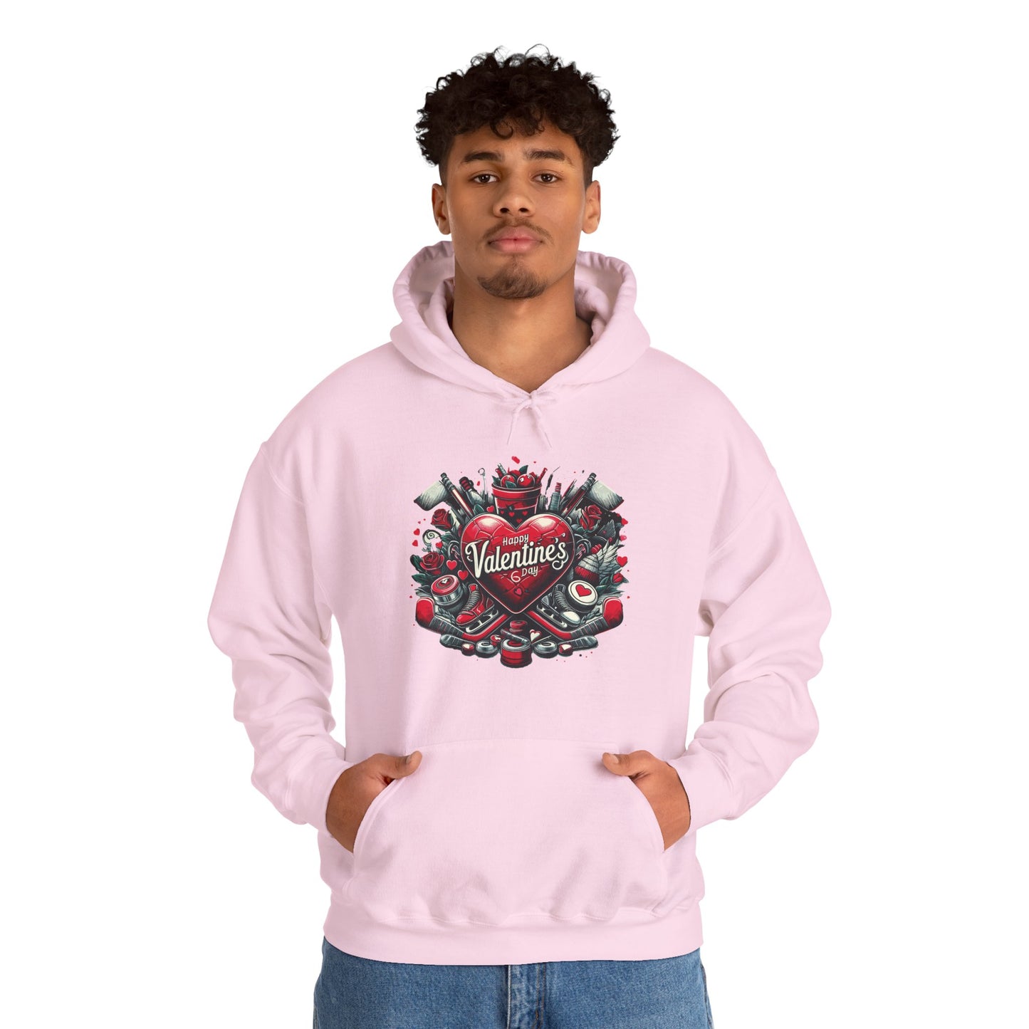 Valentine's Day Heart and Roses Hoodie, Romantic Couple Skatewear, Love ice hockey Themed Sweatshirt