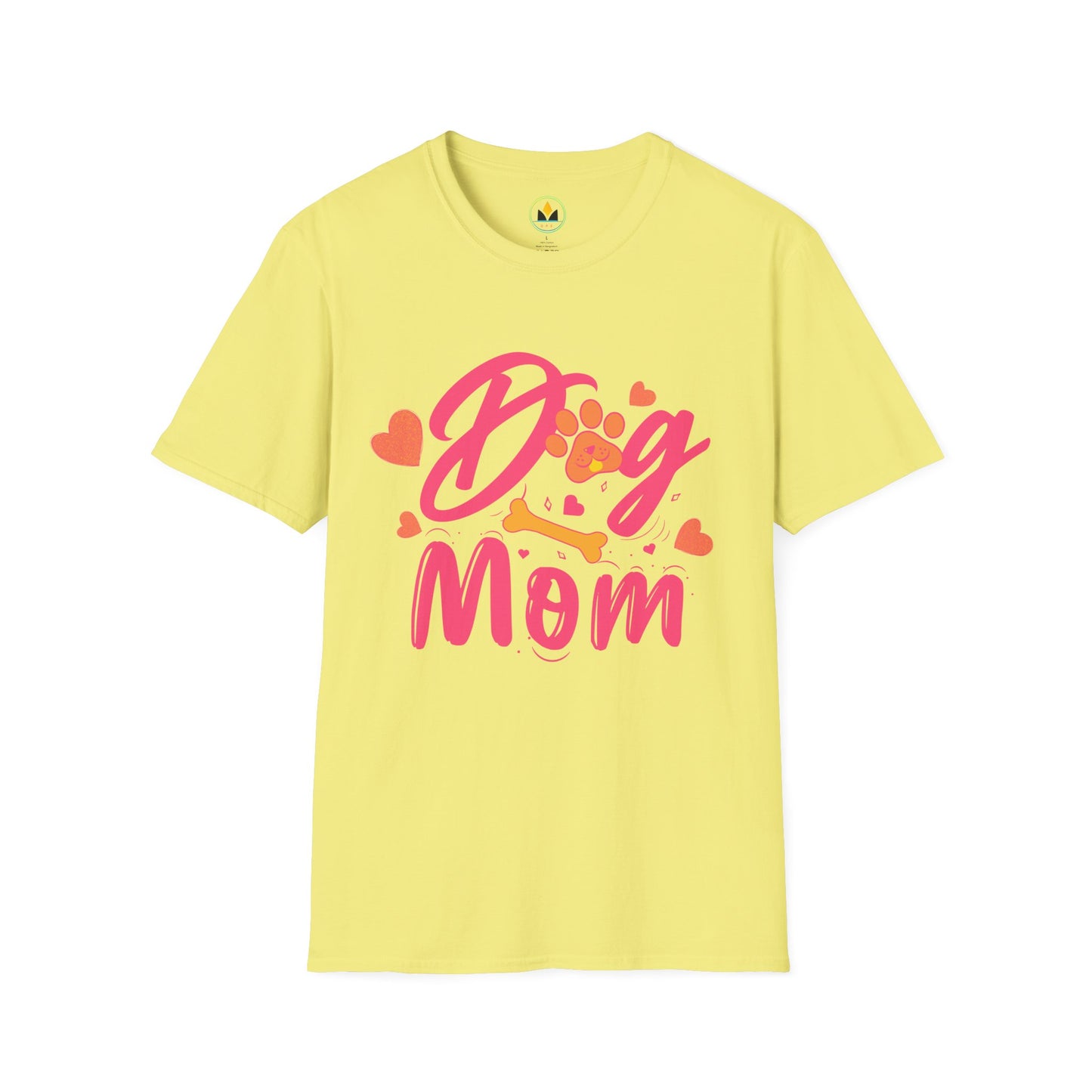 Cute Dog Mom T‑Shirt – Pink Hearts, Paw Print & Bone Graphic for Proud Pup Mamas