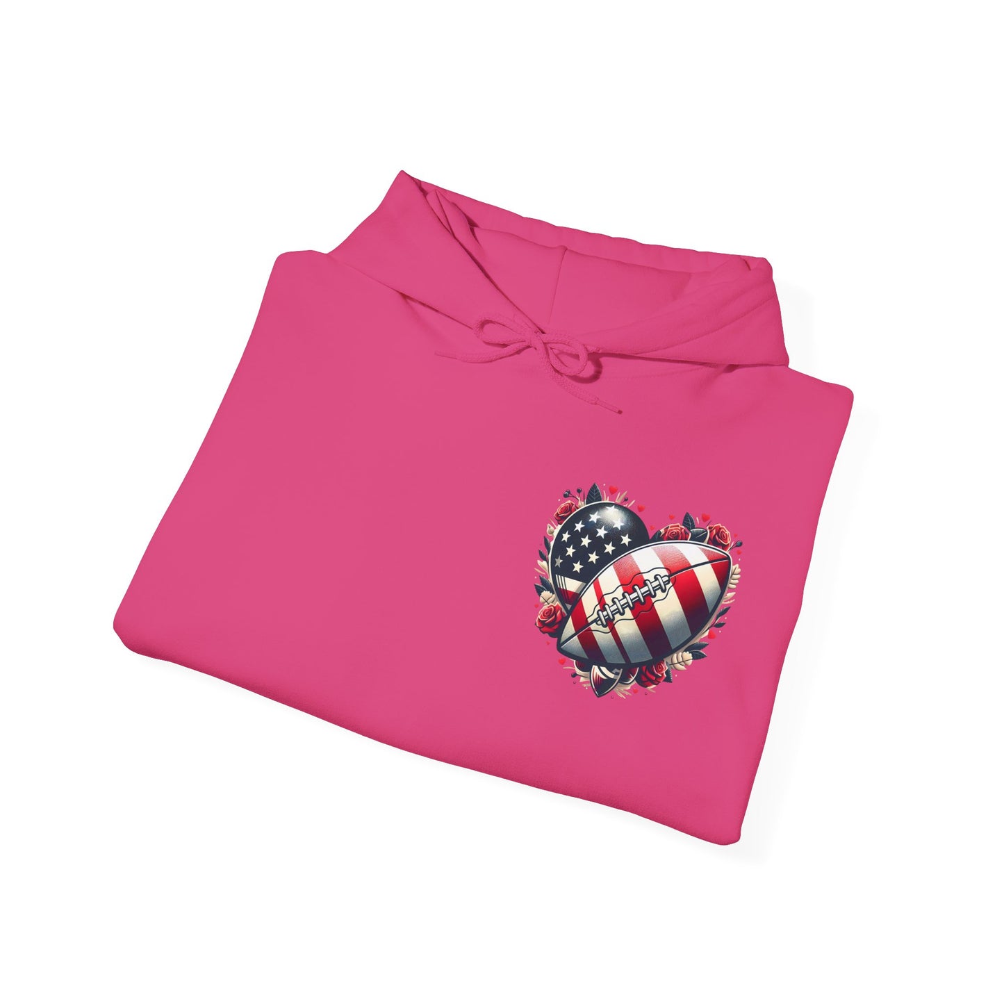 Touchdown Soul: Patriotic American Flag Football Heart Hoodie