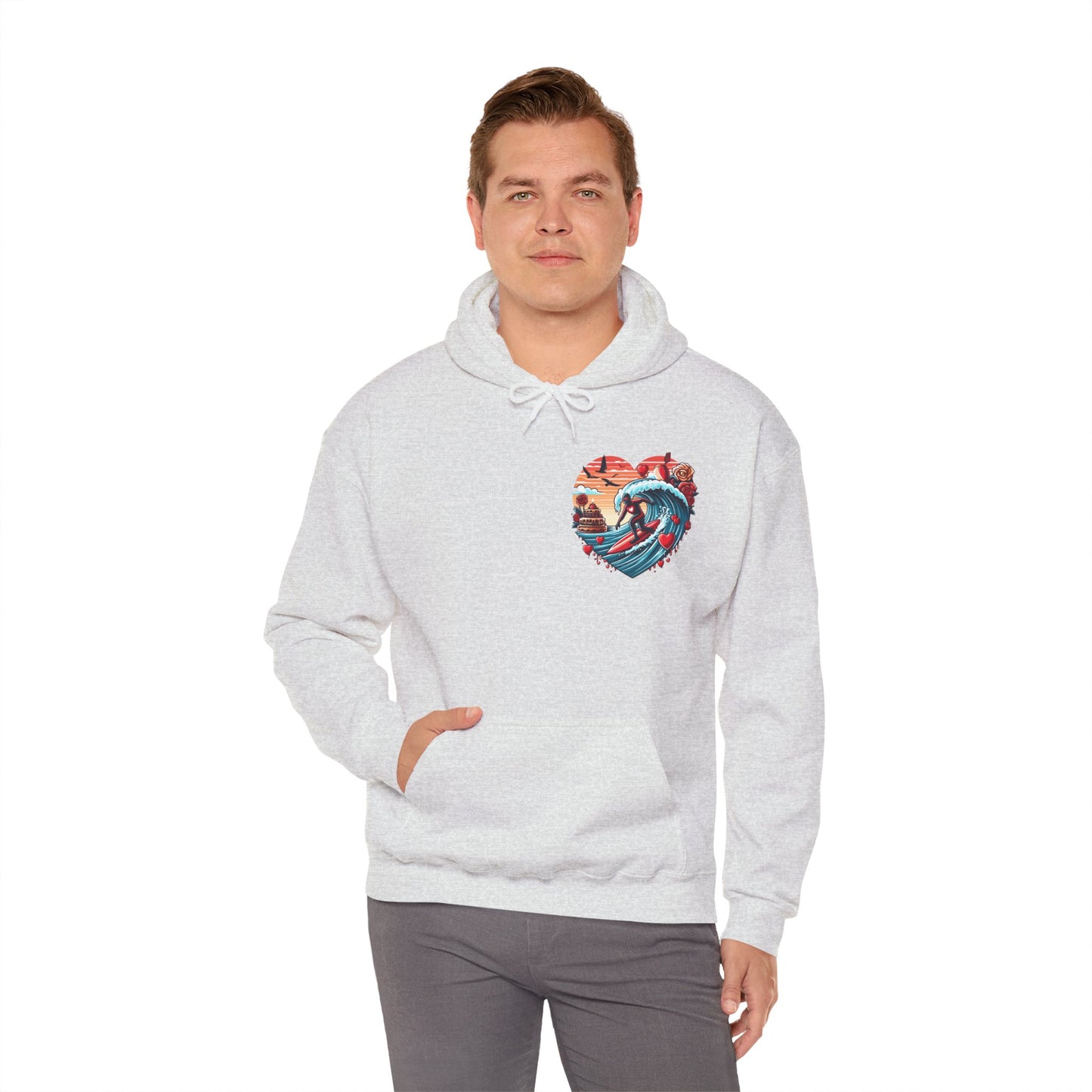 Surfing Love Heart Hoodie Surfer Wave Unisex Sweatshirt - Viral Romantic Beach Gift