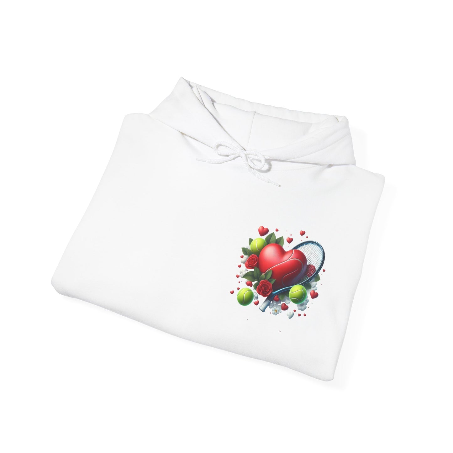 Tennis Love Hoodie: Heart Racquet Roses Balls Unisex Sweatshirt