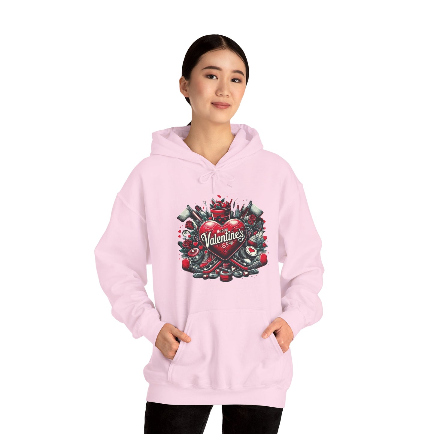 Valentine's Day Heart and Roses Hoodie, Romantic Couple Skatewear, Love ice hockey Themed Sweatshirt